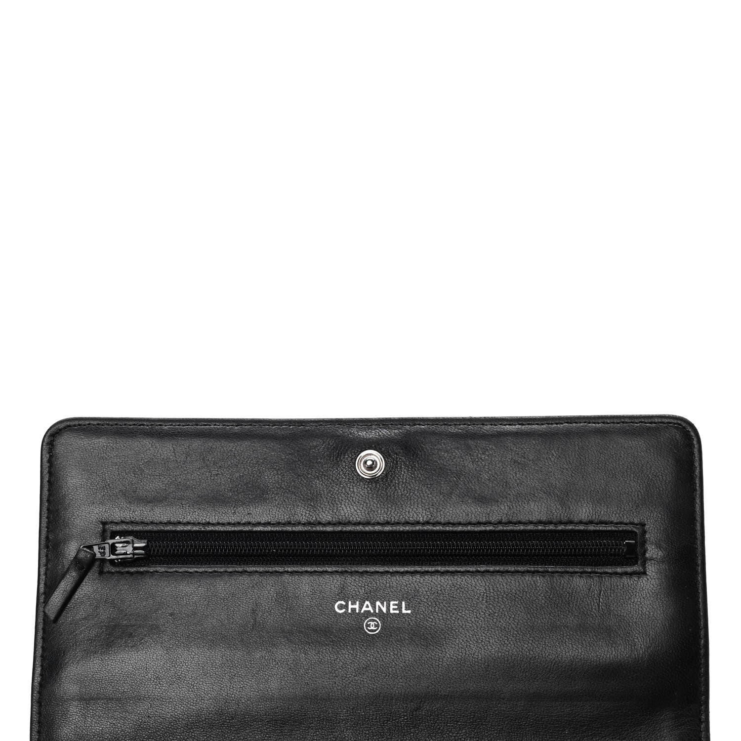 Chanel Lambskin Camellia Embossed Wallet on Chain WOC Black 5 of 5