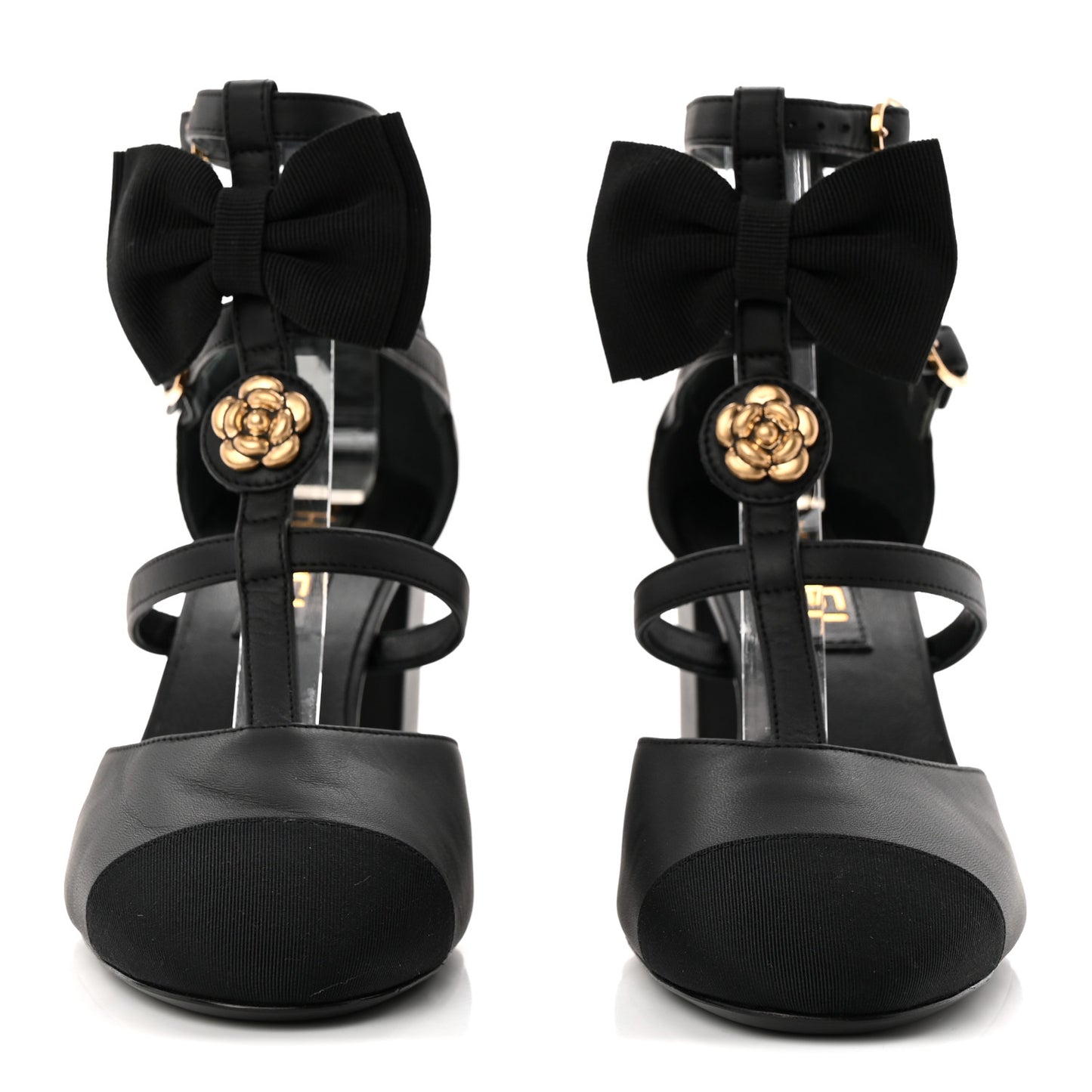 Lambskin Grosgrain Cap Toe Camellia Mary Jane Pumps 37 Black