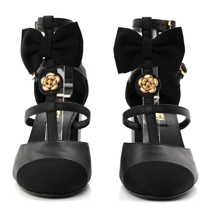 Chanel Lambskin Grosgrain Cap Toe Camellia Mary Jane Pumps 37 Black 3 of 10