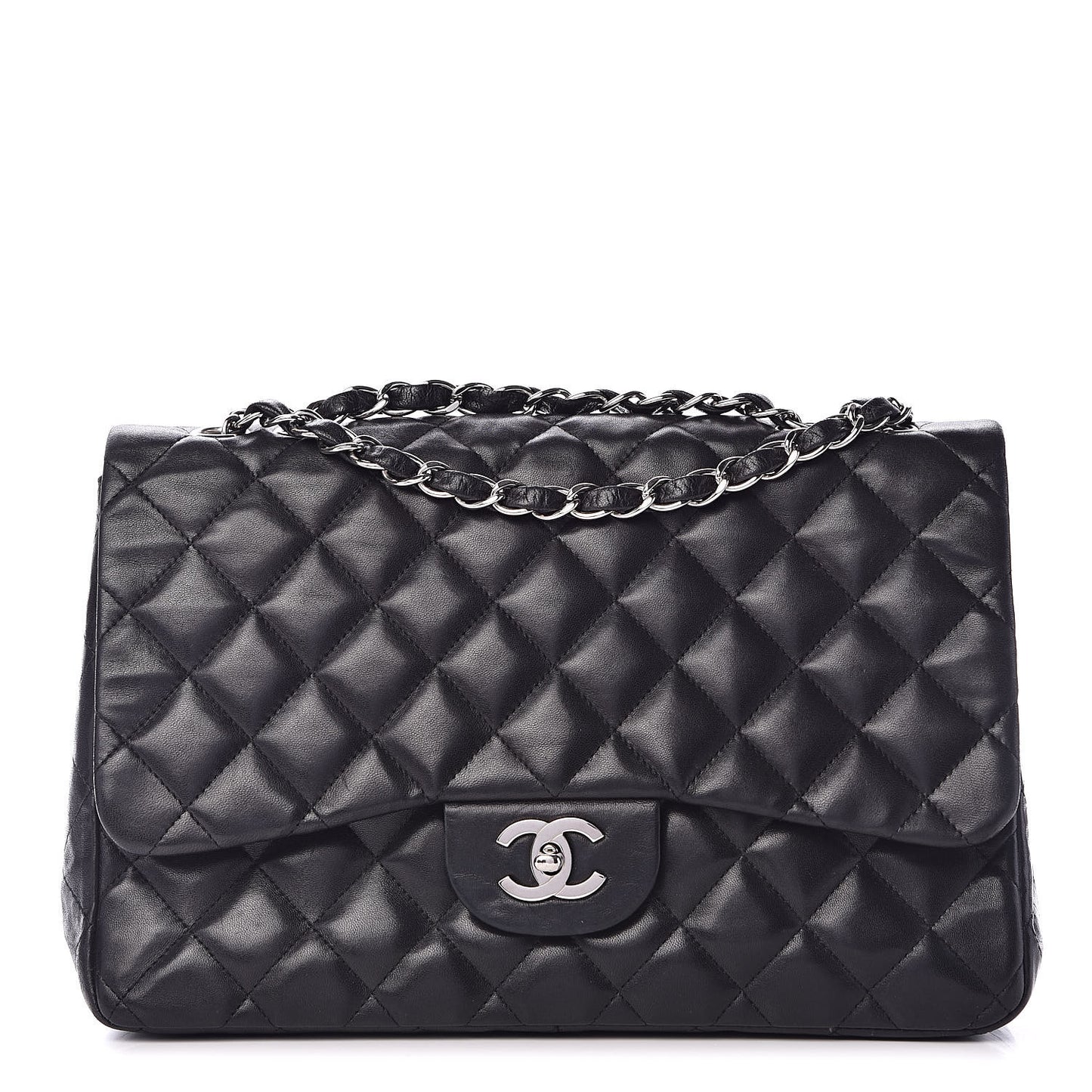 Lambskin Quilted Jumbo Single Flap Black