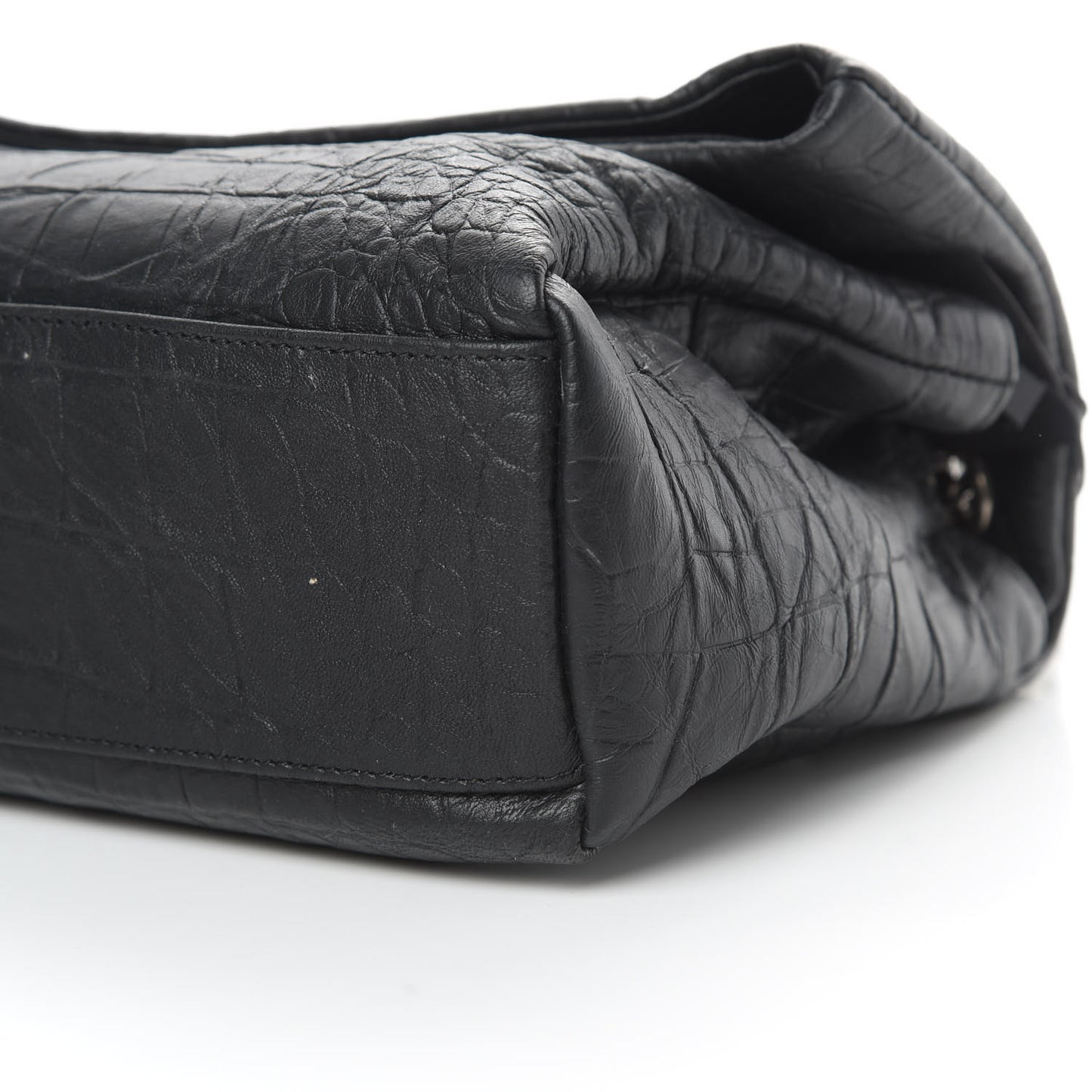 Calfskin Crocodile Embossed Medium West Hollywood Monogram Fold-Over Black