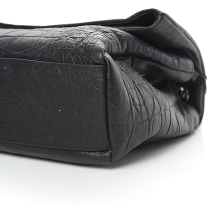 Saint Laurent Calfskin Crocodile Embossed Medium West Hollywood Monogram Fold-Over Black 10 of 12