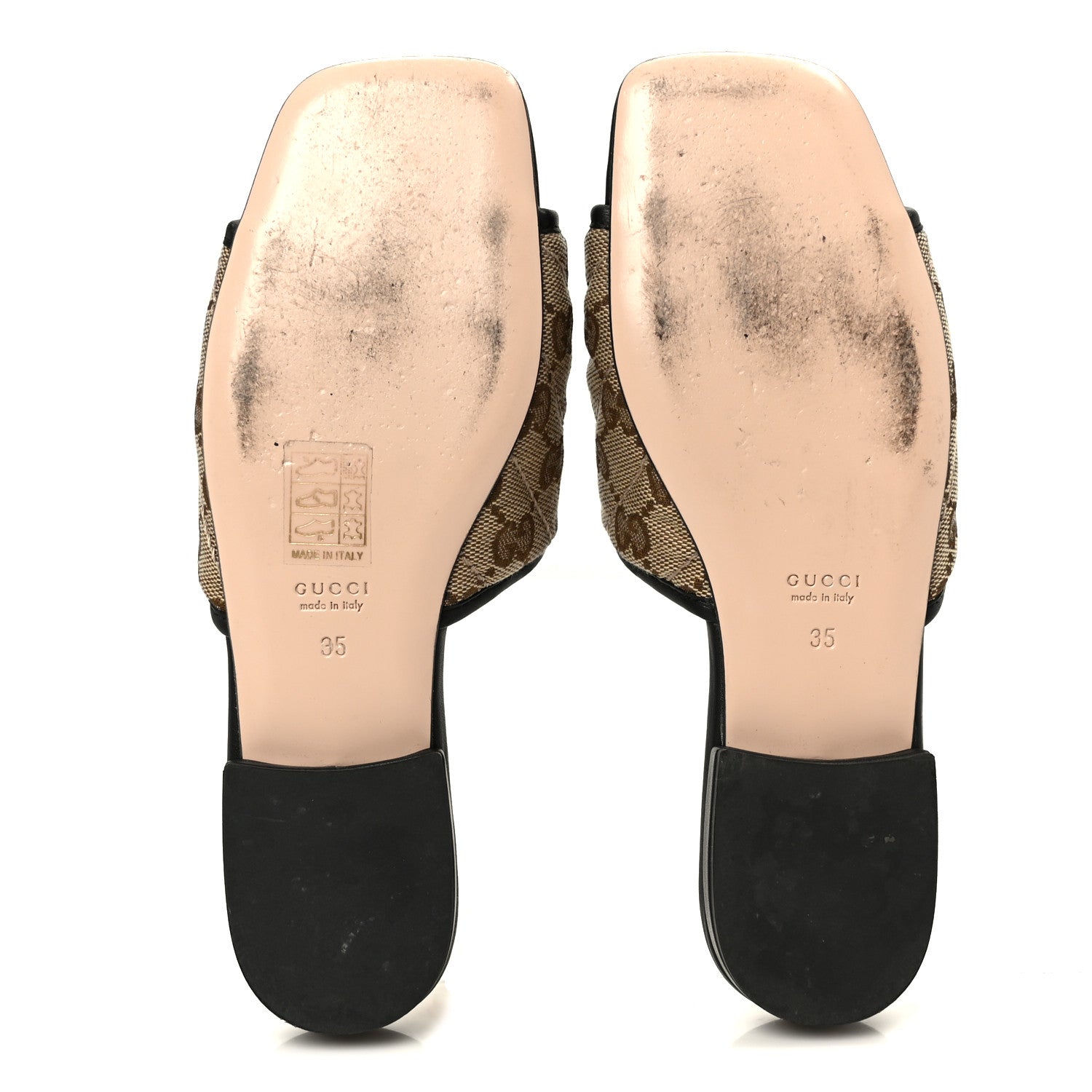 GUCCI ポインテッドトゥミュール ベージュ・ブラック Gucci Monogram Matelasse Diagonal GG Marmont Flat Slide Sandals 35