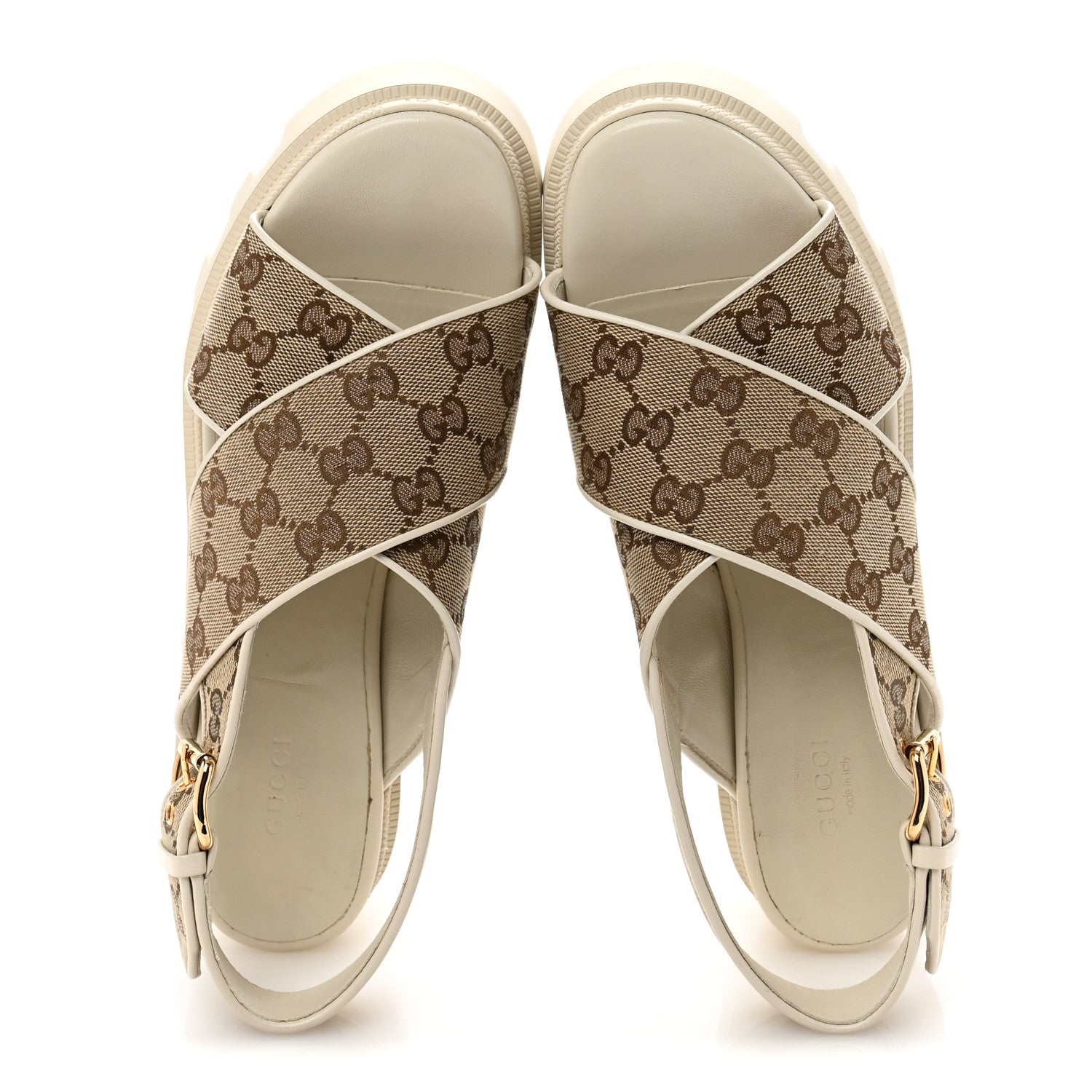 Gucci Monogram Granada Kid Trip 40/72mm Lug Sole Sandals 40 Beige Ebony Mystic White 2 of 9