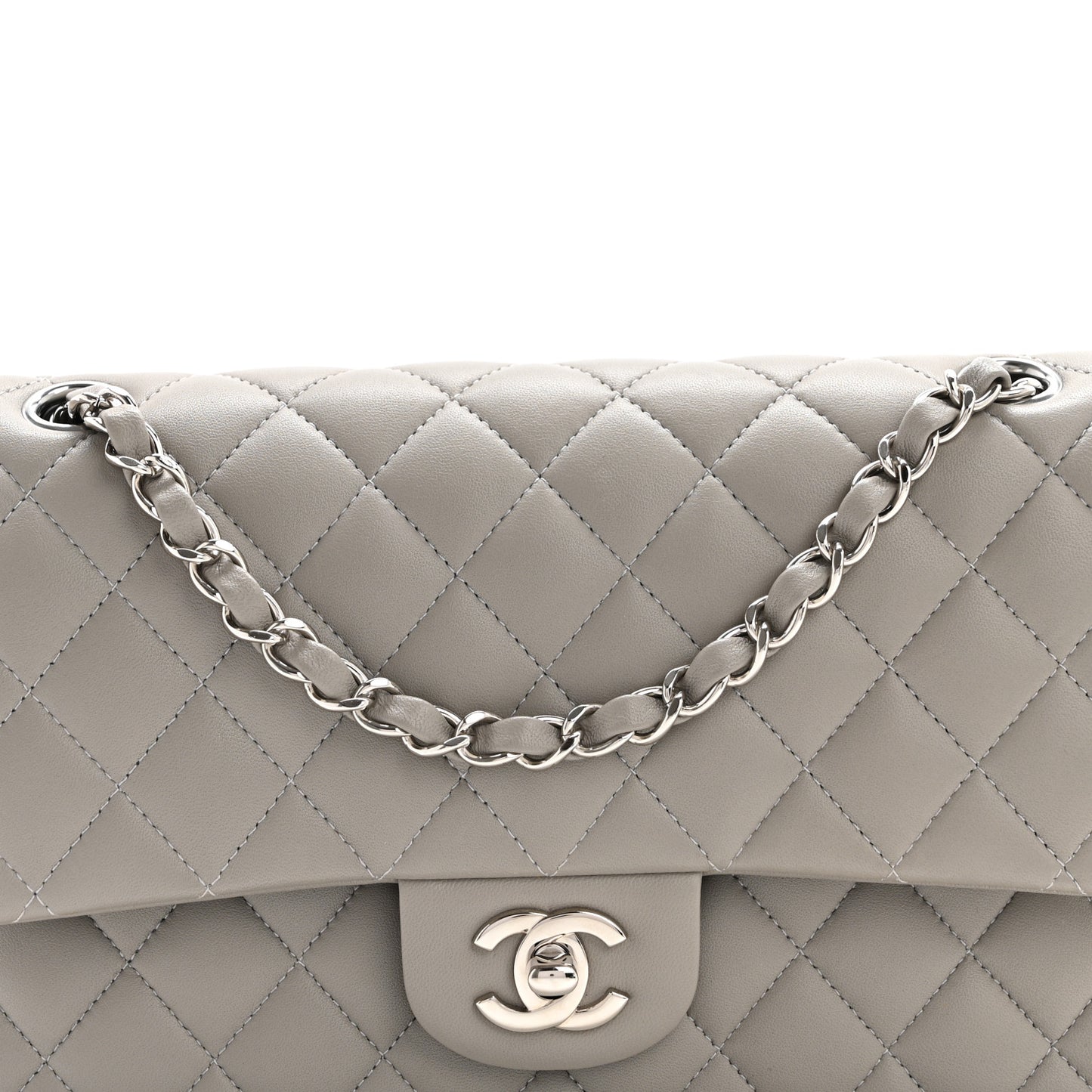 Lambskin Quilted Medium Double Flap Grey