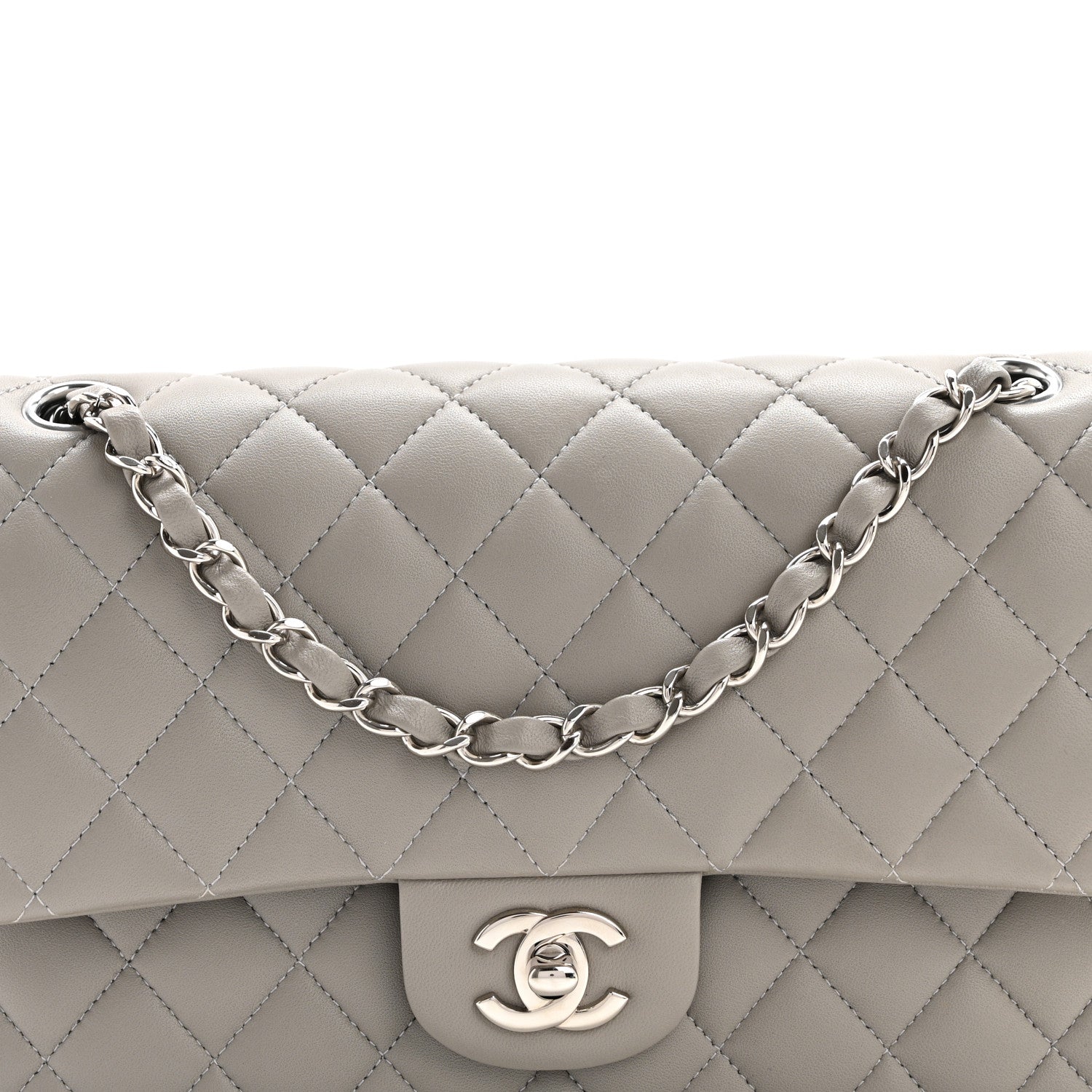 Chanel Lambskin Quilted Medium Double Flap Grey 8 of 13