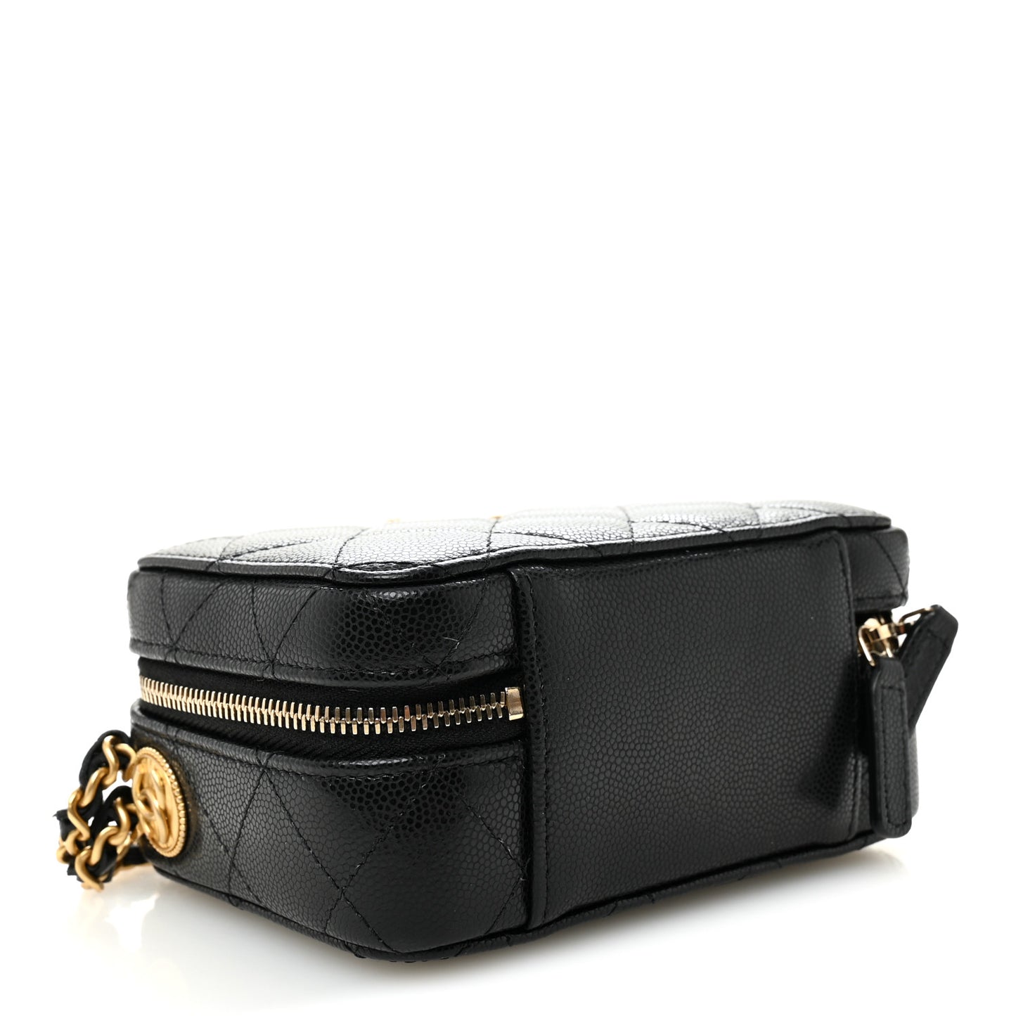 Caviar Quilted Twist Your Buttons Clutch With Chain Black