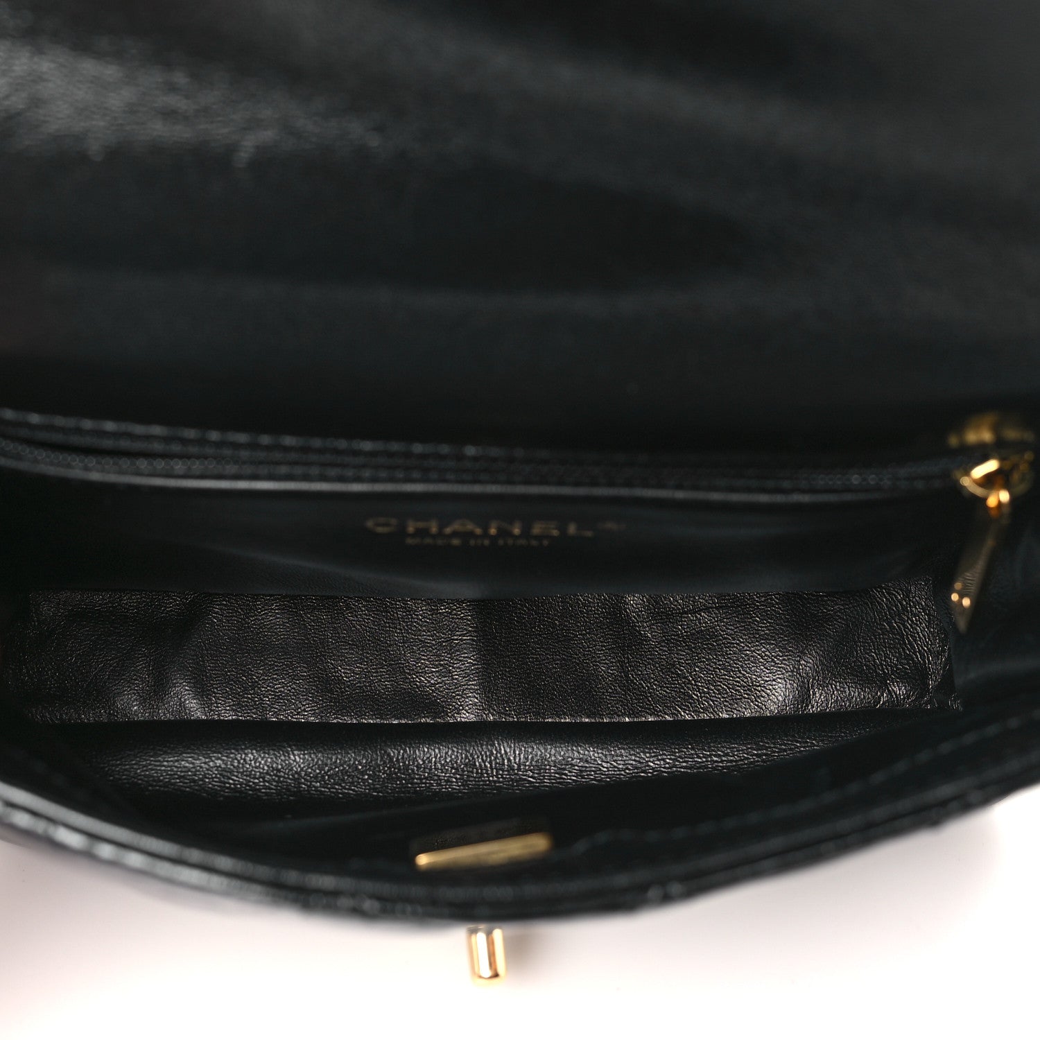 Chanel Shiny Lambskin Quilted Golden Links Top Handle Flap Black