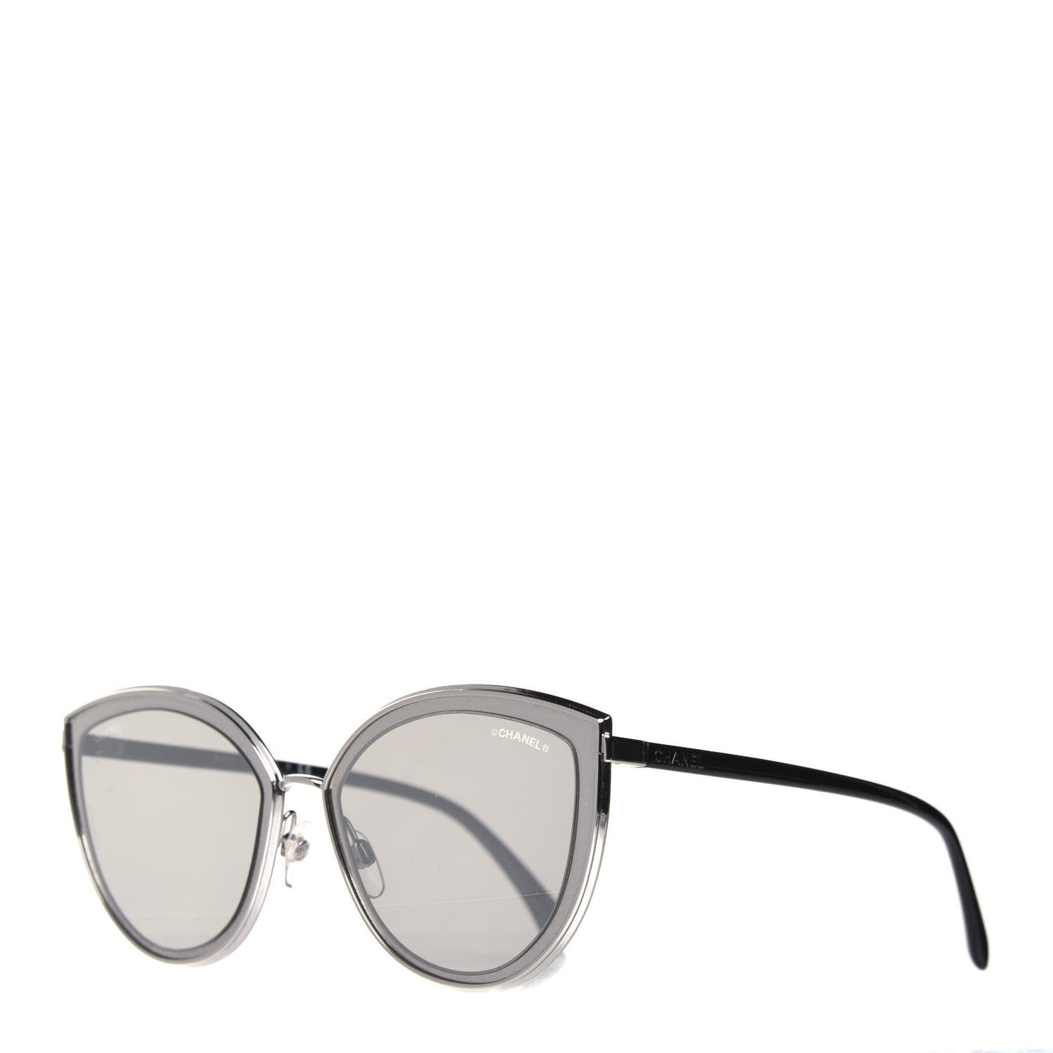 Chanel Metal Cat Eye Sunglasses 4222 Silver Black 1 of 8