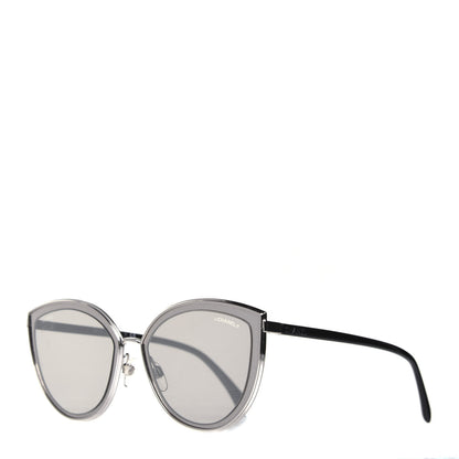 Chanel Metal Cat Eye Sunglasses 4222 Silver Black 1 of 8