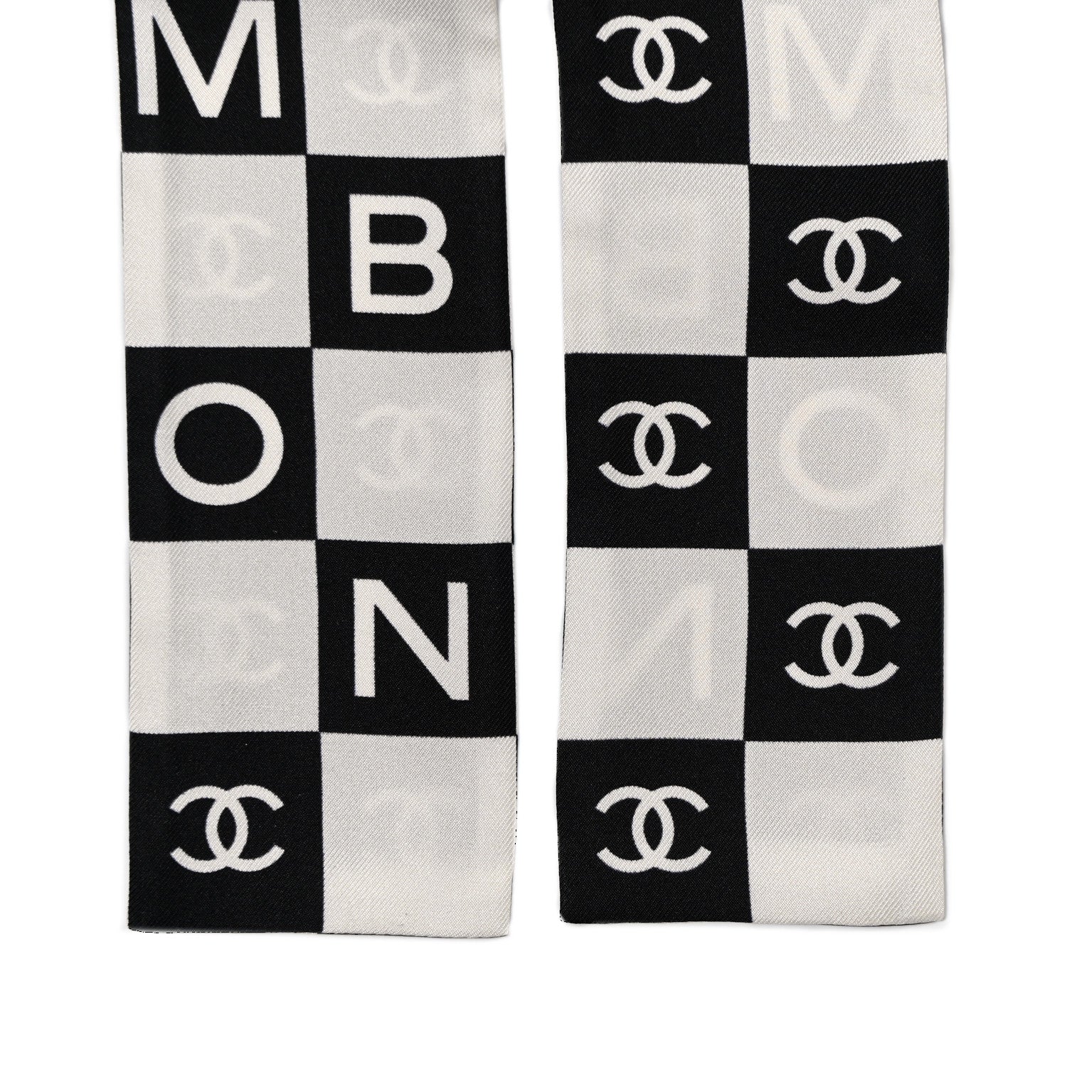 Chanel Silk Logo Cambon Slim Bandeau Scarf Black Ecru 4 of 4