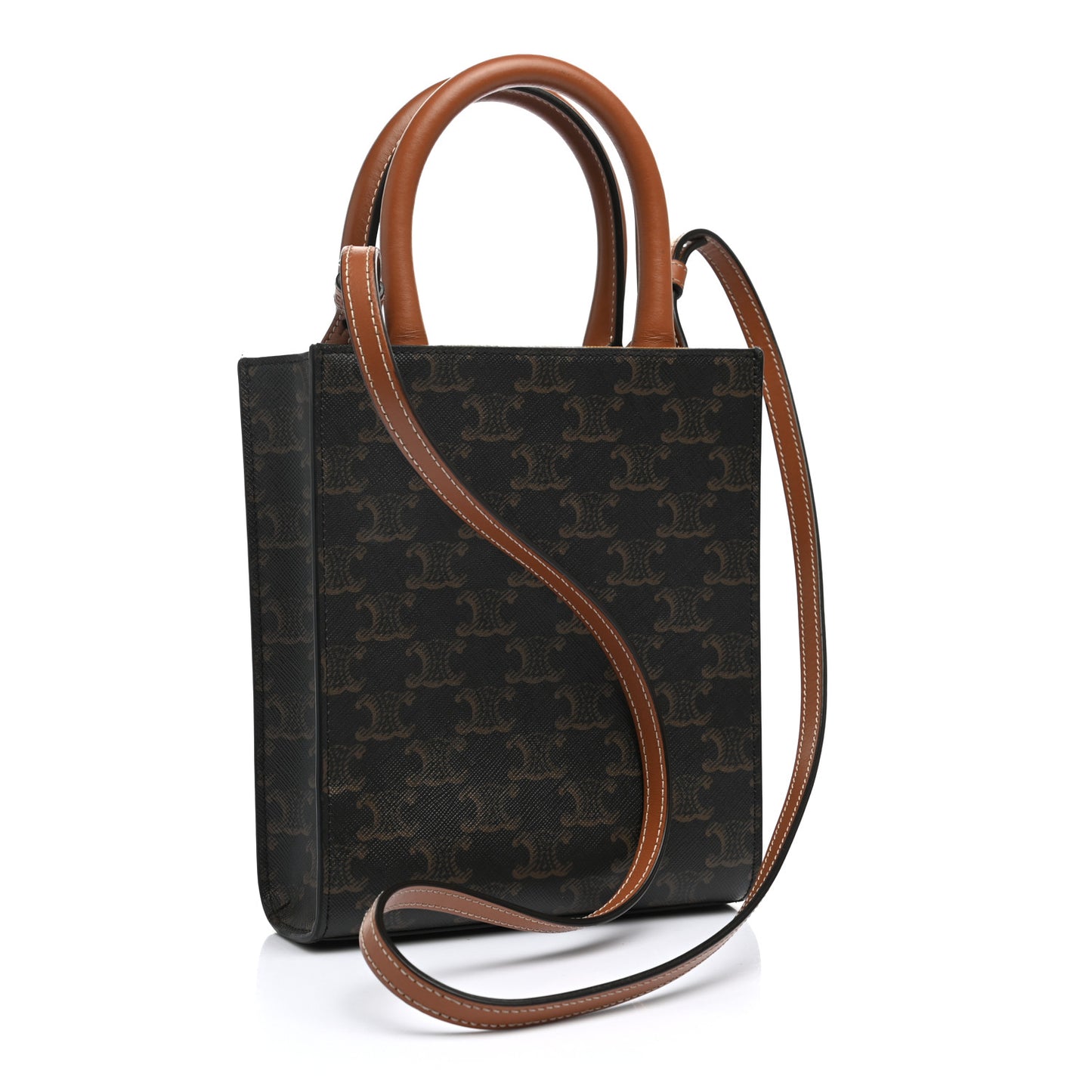 Triomphe Canvas Calfskin Mini Vertical Cabas Tan