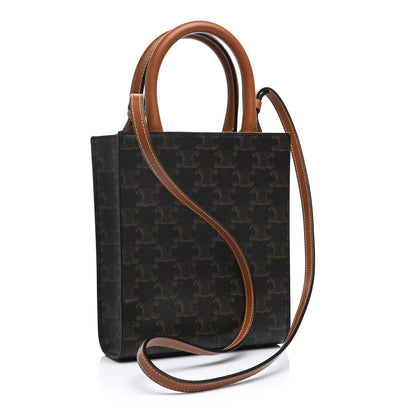 Celine Triomphe Canvas Calfskin Mini Vertical Cabas Tan 3 of 11