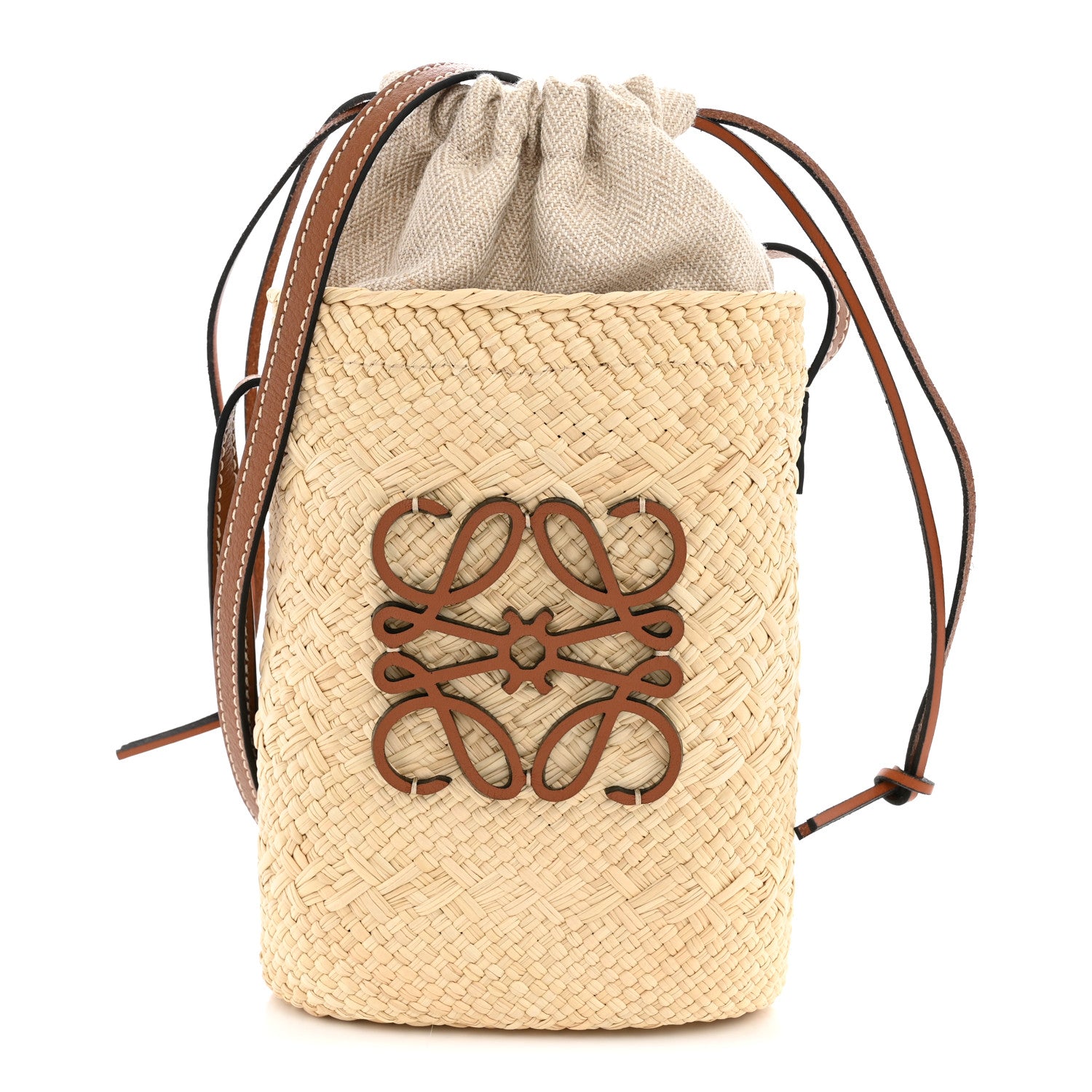 Loewe Calfskin Raffia Paulas Ibiza Square Bucket Bag  Natural Tan 1 of 10