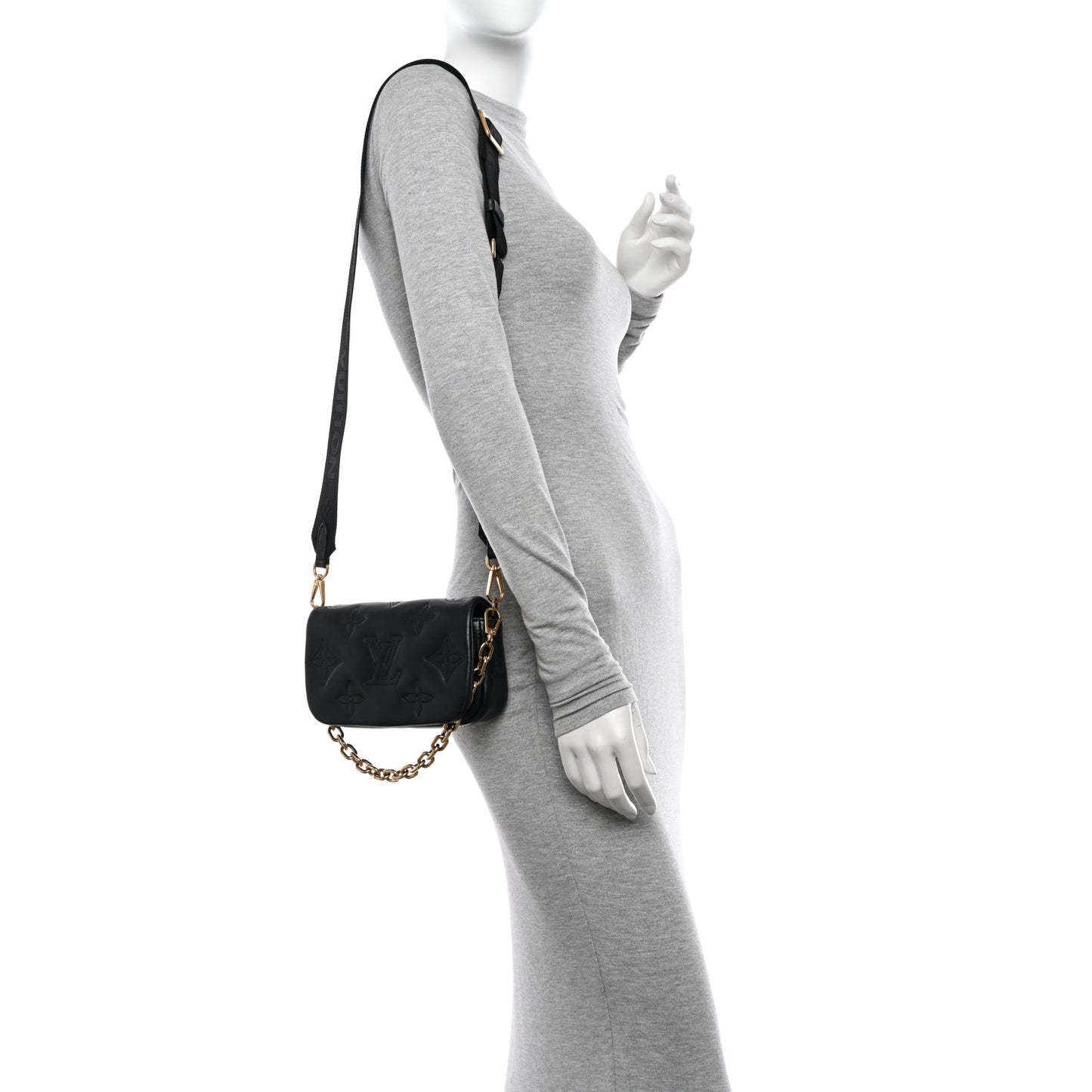 Calfskin Bubblegram Wallet On Strap Black