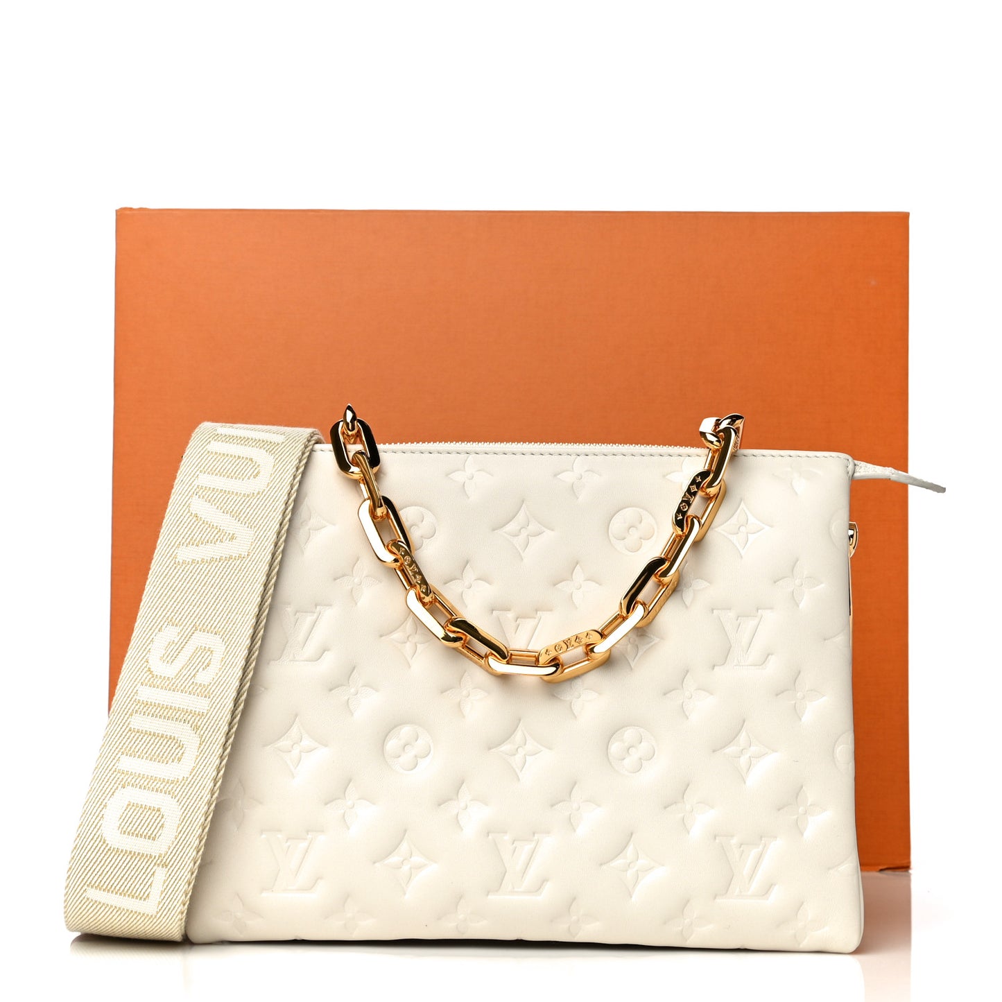 Lambskin Embossed Monogram Coussin PM Beige Cream