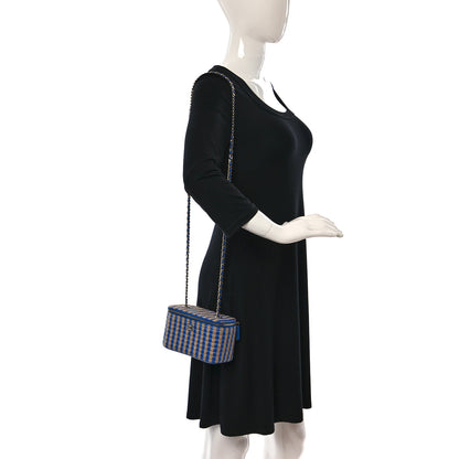 Chanel Raffia Jute Striped Small Vanity Case With Chain Blue Beige 2 of 8