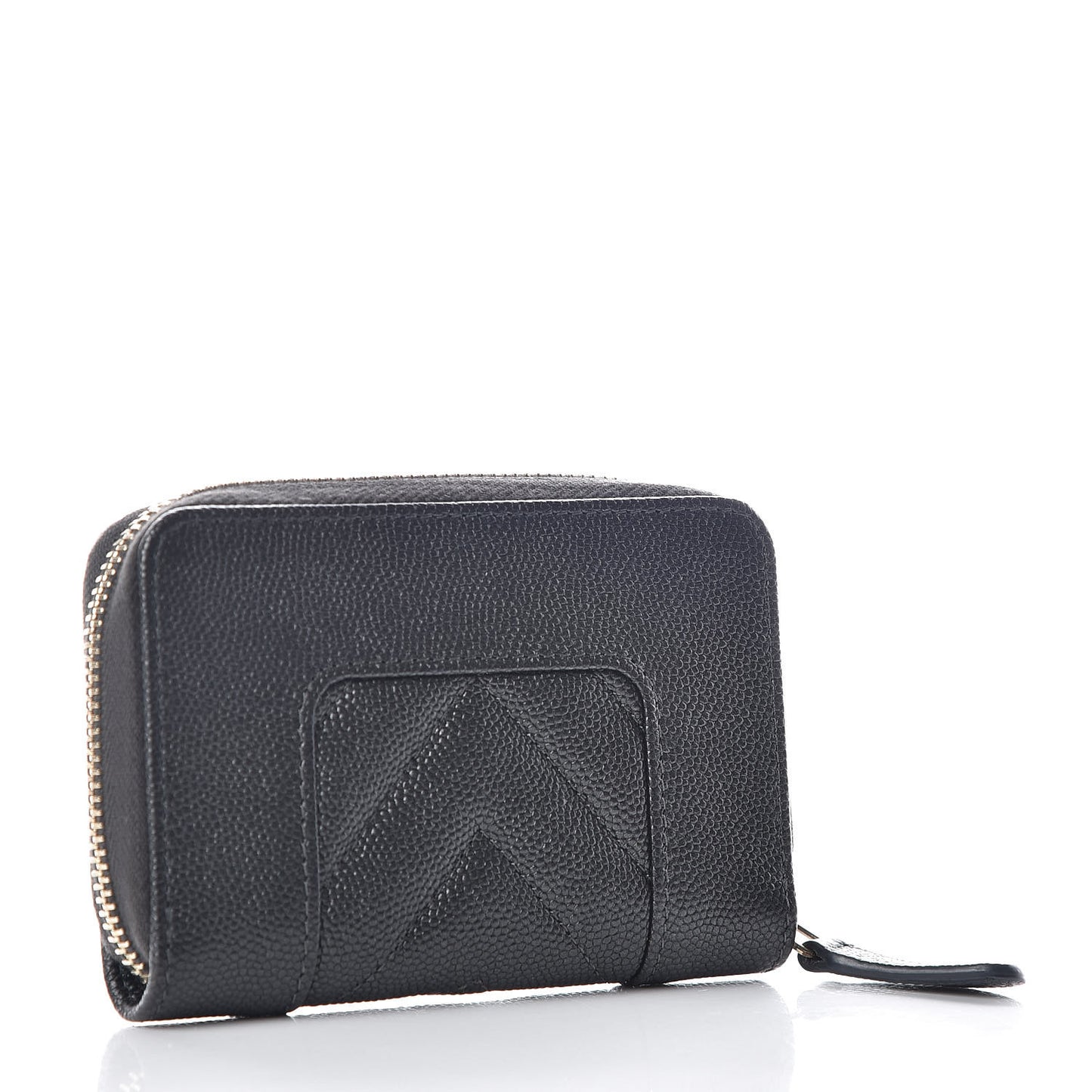 Metallic Caviar Chevron Quilted Vintage Mademoiselle Zip Coin Purse Dark Grey