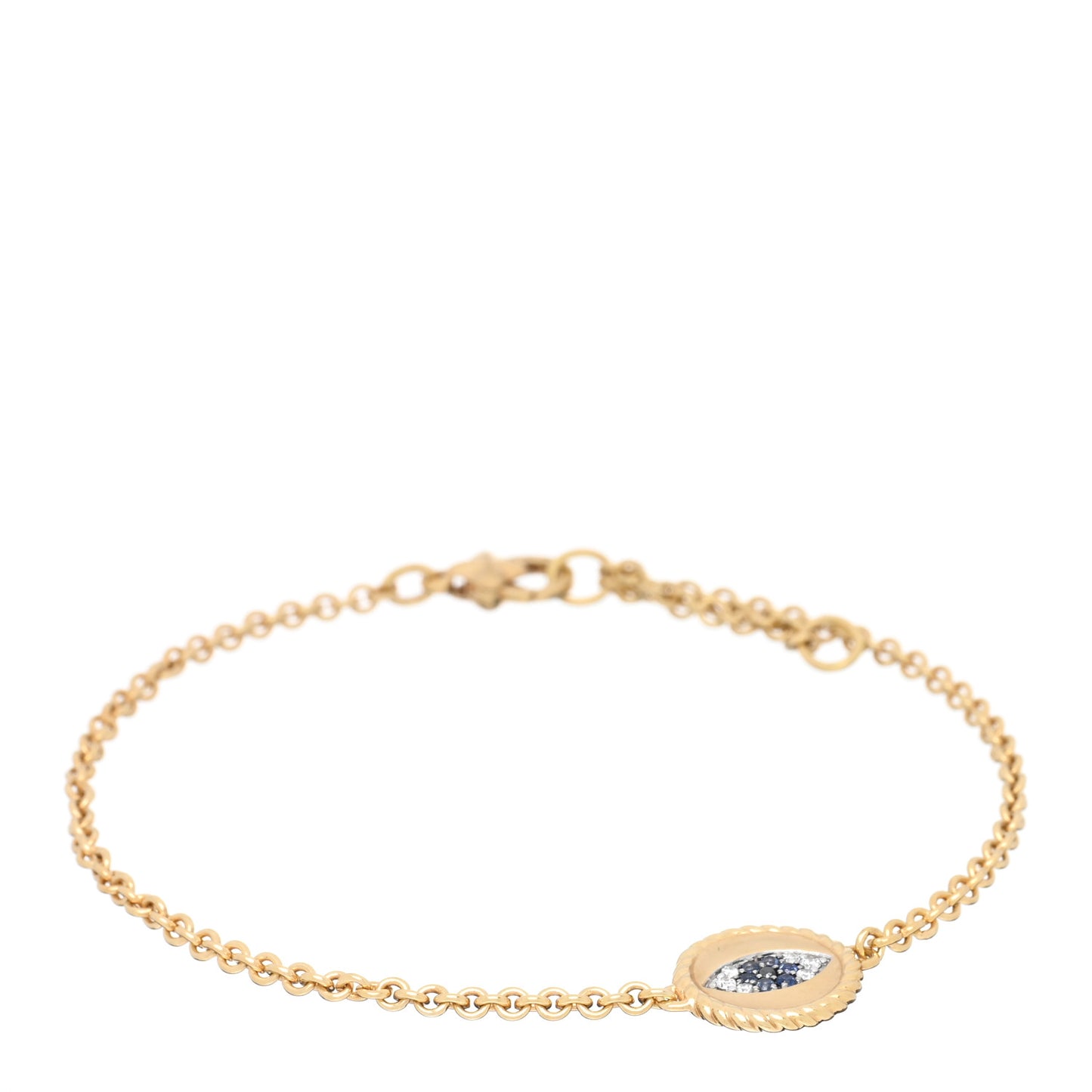 18K Yellow Gold Diamond Blue Sapphire Cable Collectibles Evil Eye Bracelet