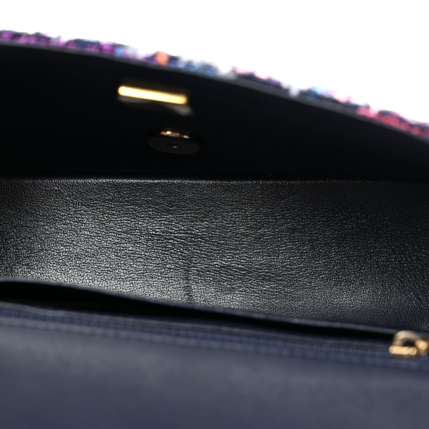 Tweed Quilted Mini Rectangular Flap Navy Blue Multicolor
