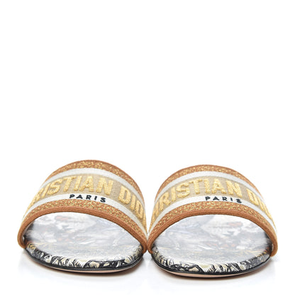 Christian Dior Canvas Lurex Baobab Embroidered Dway Flat Slide Sandals 38.5 Beige 2 of 10
