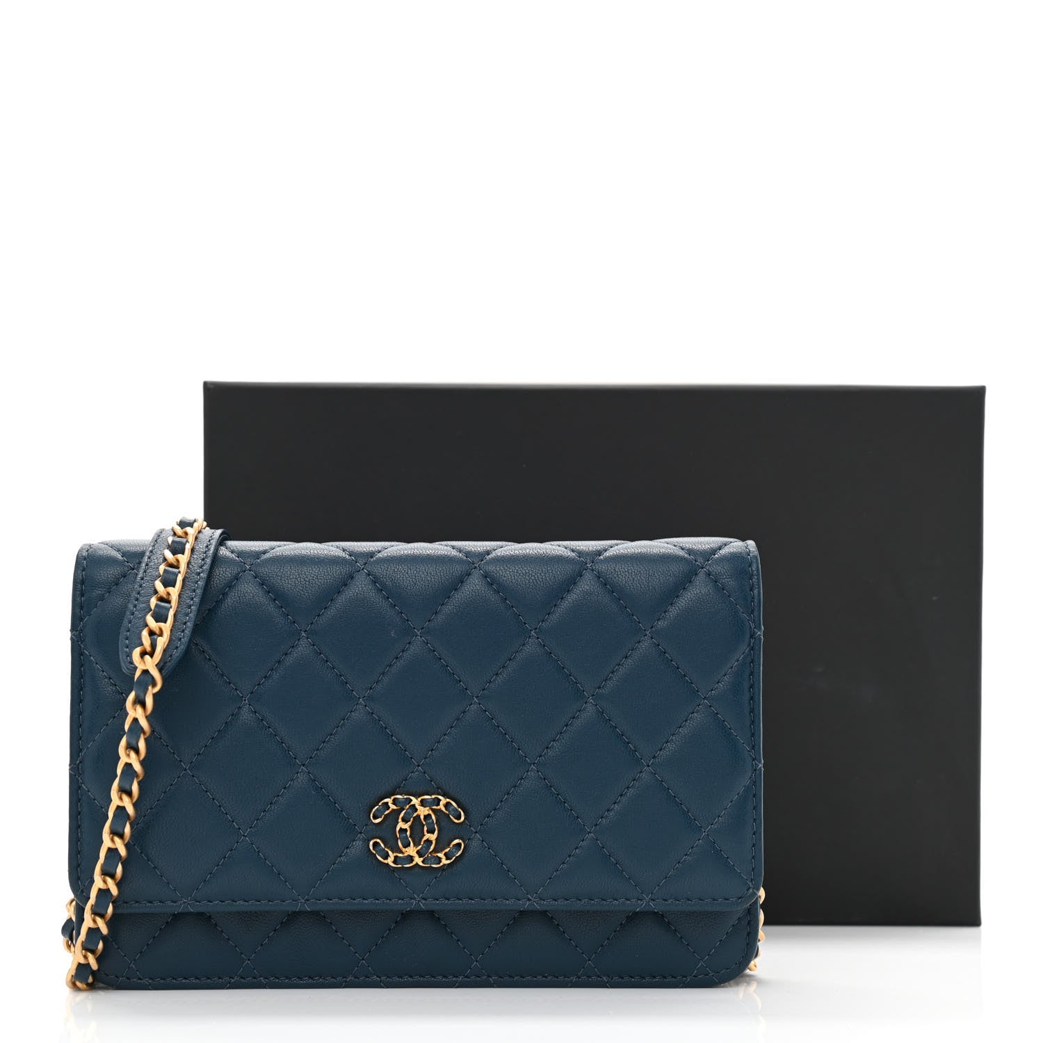 Chanel Goatskin Quilted Chanel 19 Wallet On Chain WOC Blue 12 of 12