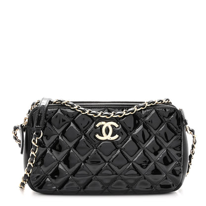 Chanel Patent Quilted Crown CC Double Zip Bag Black 1 of 12