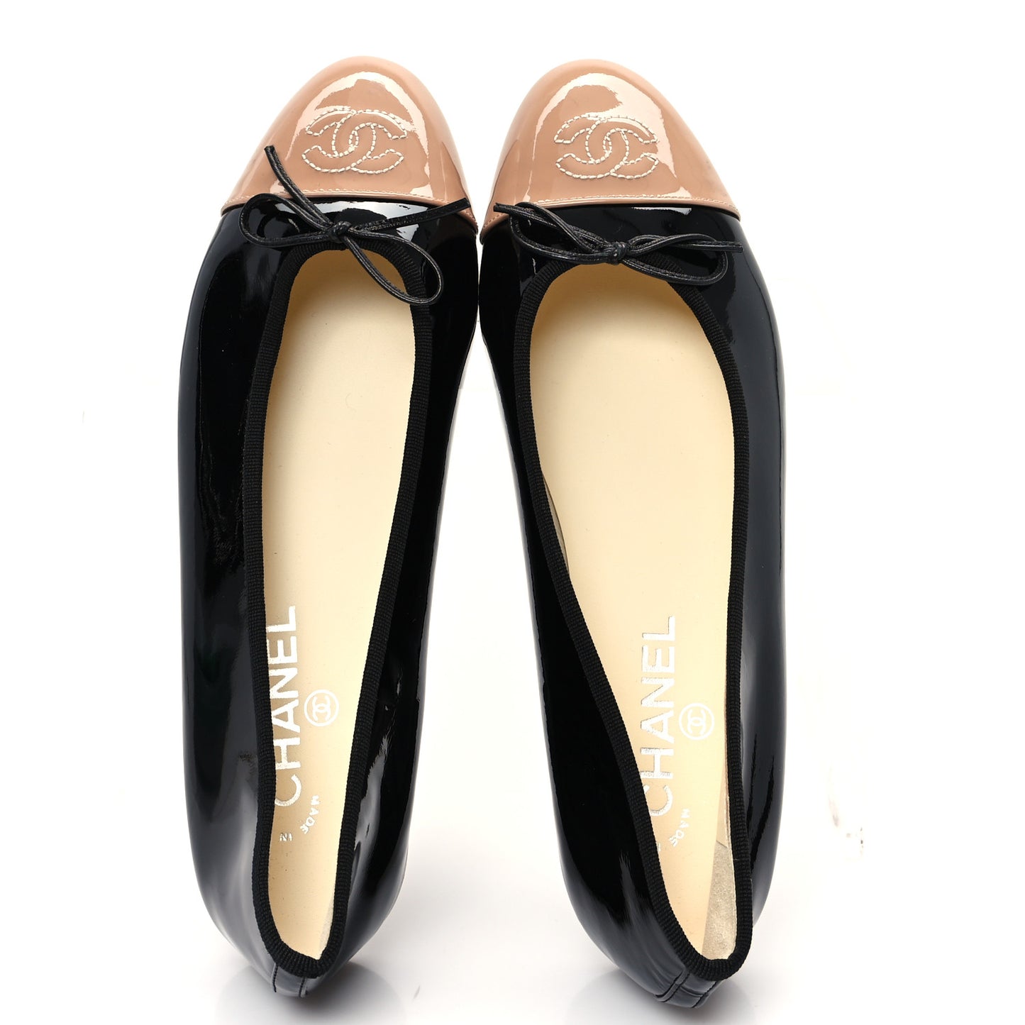 Patent CC Cap Toe Ballerina Flats 39 Black Beige