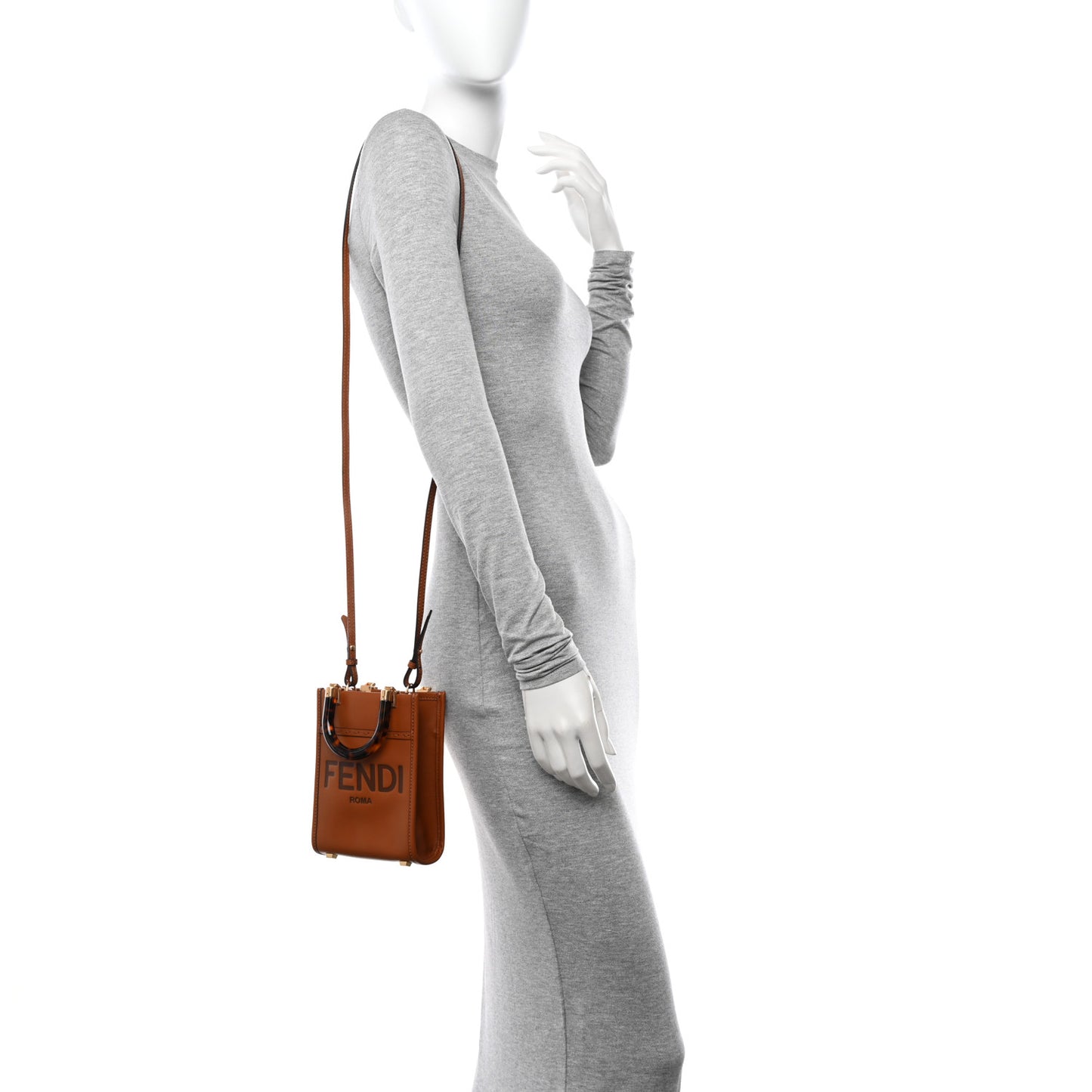 Vitello King Plexiglass Logo Embossed Mini Fendi Sunshine Shopper Tote Cuoio