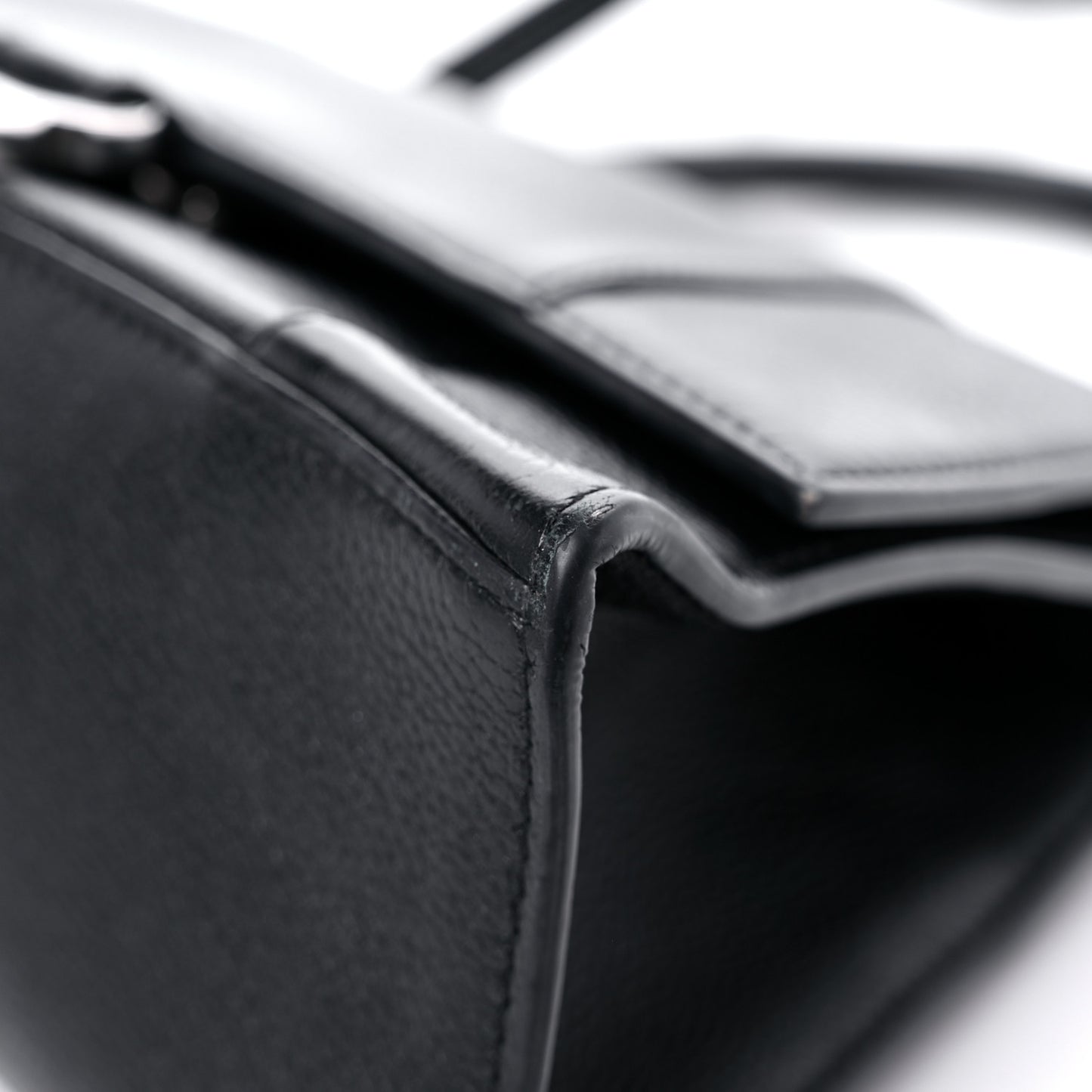 Grained Calfskin Small Hourglass Top Handle Bag Black