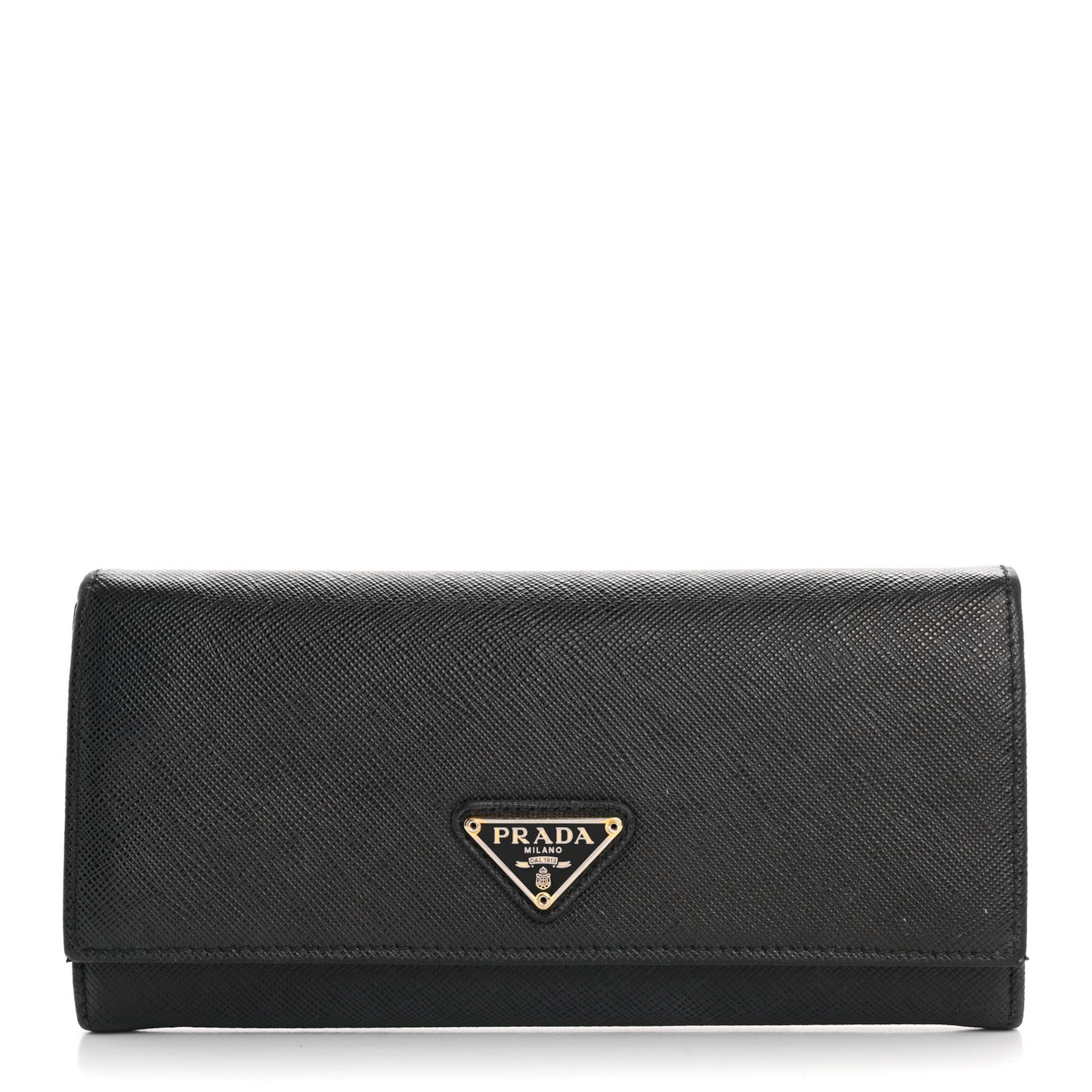 Saffiano Triangle Logo Continental Flap Travel Wallet Black
