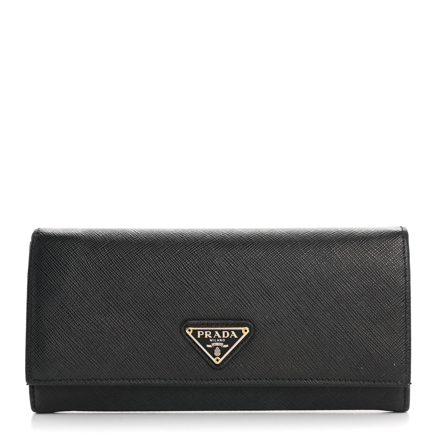 Prada Saffiano Triangle Logo Continental Flap Travel Wallet Black 1 of 16