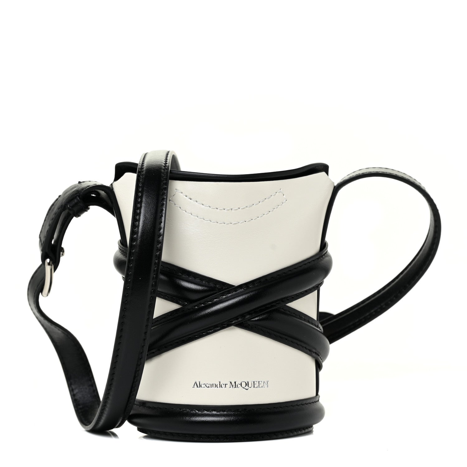 Alexander McQueen Calfskin Mini Curve Bucket Bag Black White 1 of 10