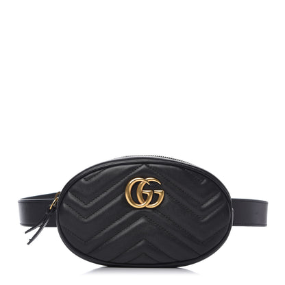 Gucci Calfskin Matelasse GG Marmont Belt Bag 85 34 Black 1 of 10