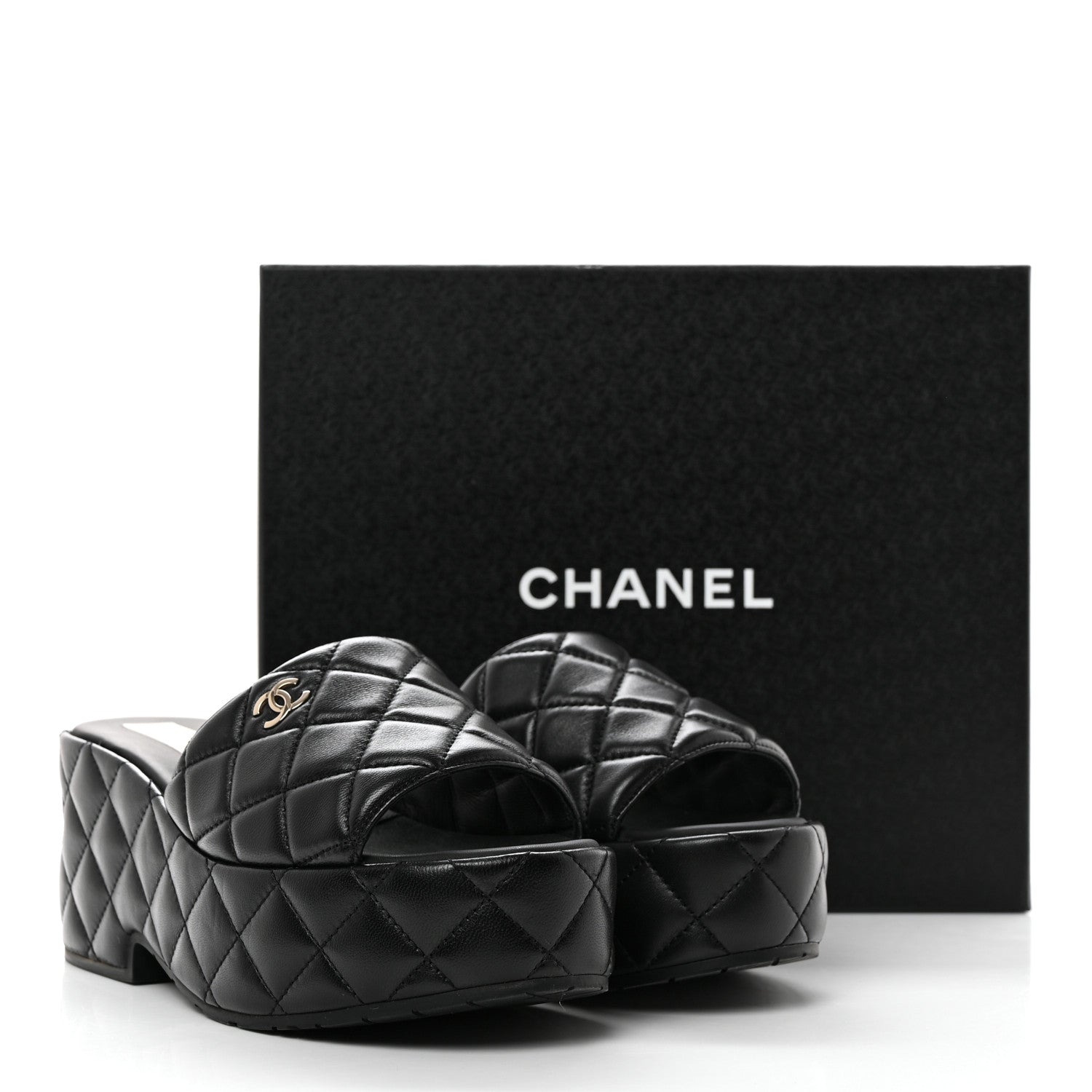 Chanel Lambskin Quilted CC Mules Wedge Sandals 39 Black 9 of 9