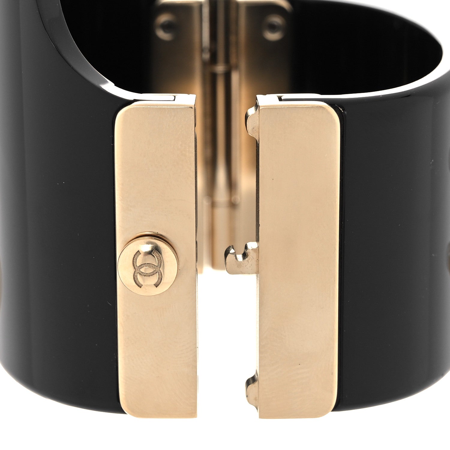 Chanel Resin Pearl CC Cuff Bracelet Black Gold 5 of 6