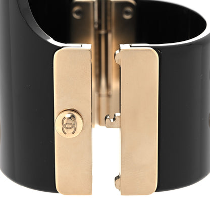 Chanel Resin Pearl CC Cuff Bracelet Black Gold 5 of 6