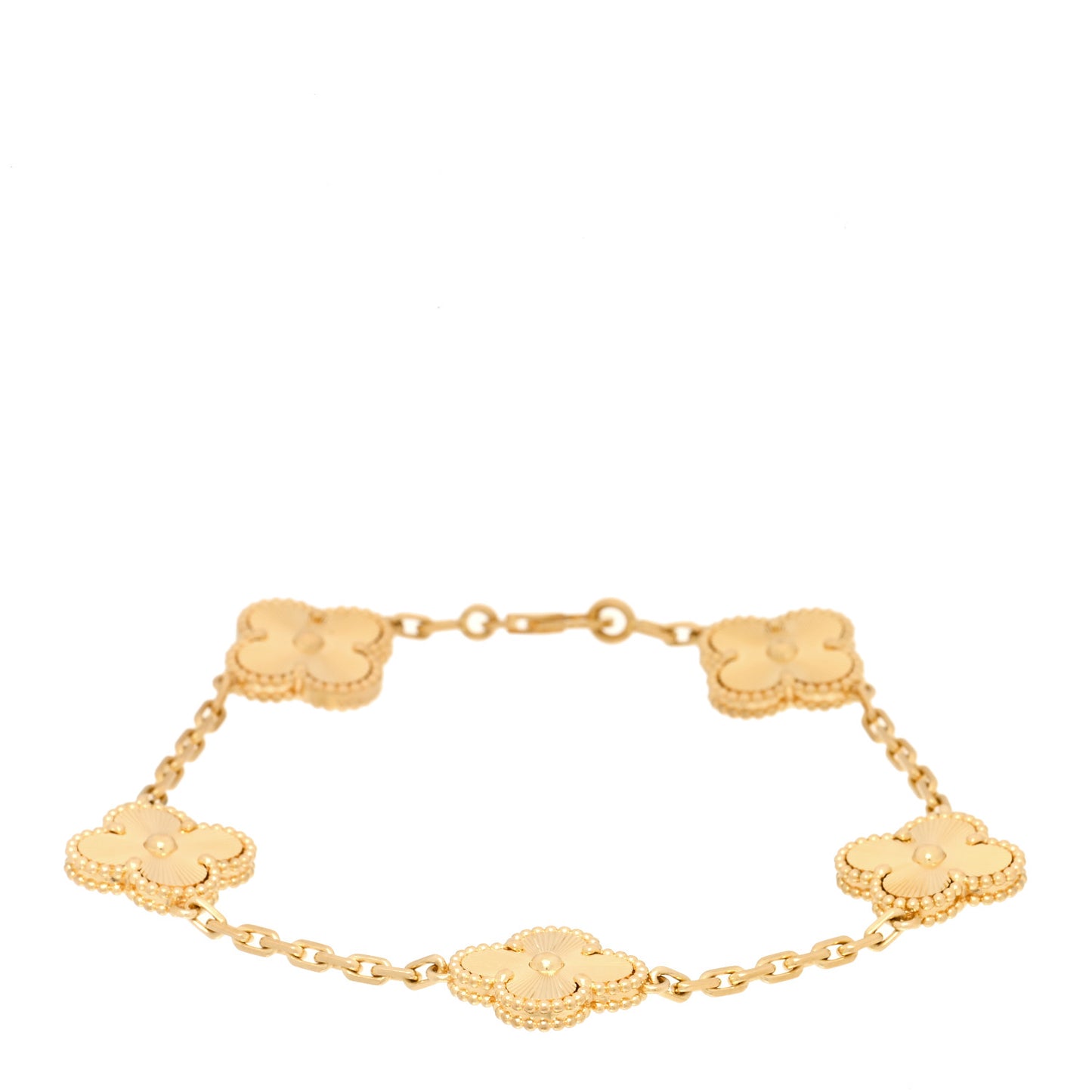 18K Yellow Gold 5 Motifs Guilloche Vintage Alhambra Bracelet