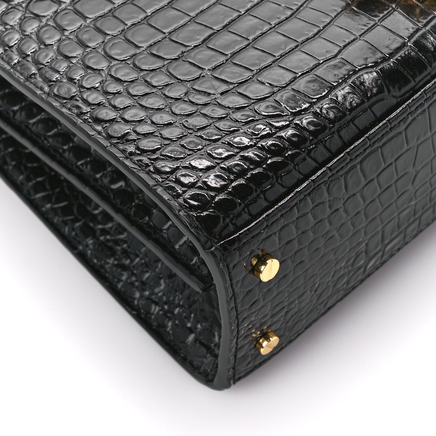 Calfskin Crocodile Embossed Mini Classic Monogram Cassandra Top Handle Black