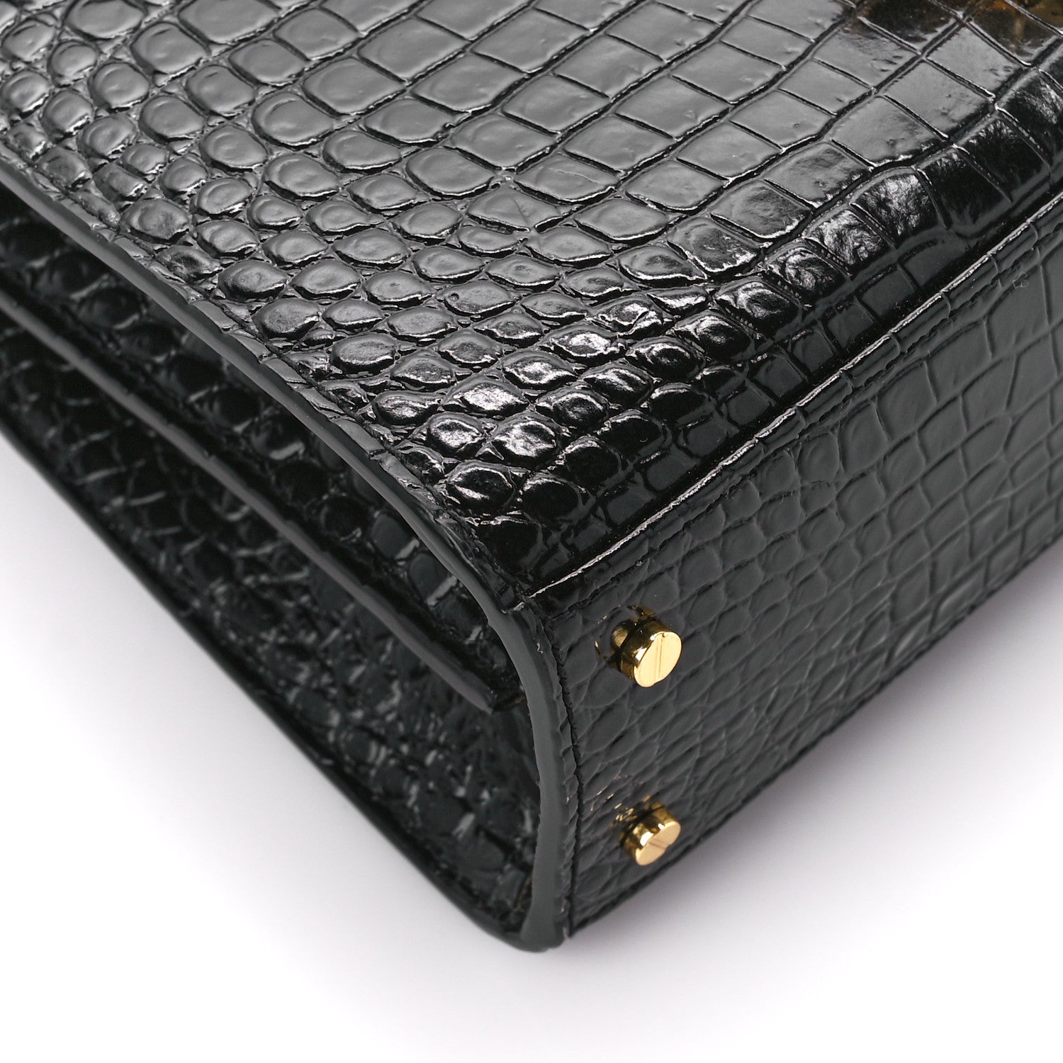 Saint Laurent Calfskin Crocodile Embossed Mini Classic Monogram Cassandra Top Handle Black 10 of 11