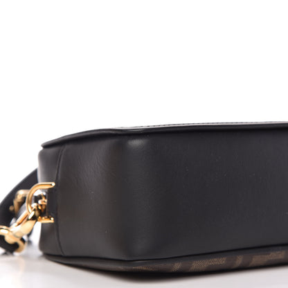 Fendi Glazed Fabric Vitello Century FF 1974 Stamp Patch Mini Camera Case Mogano Panna Black 6 of 11
