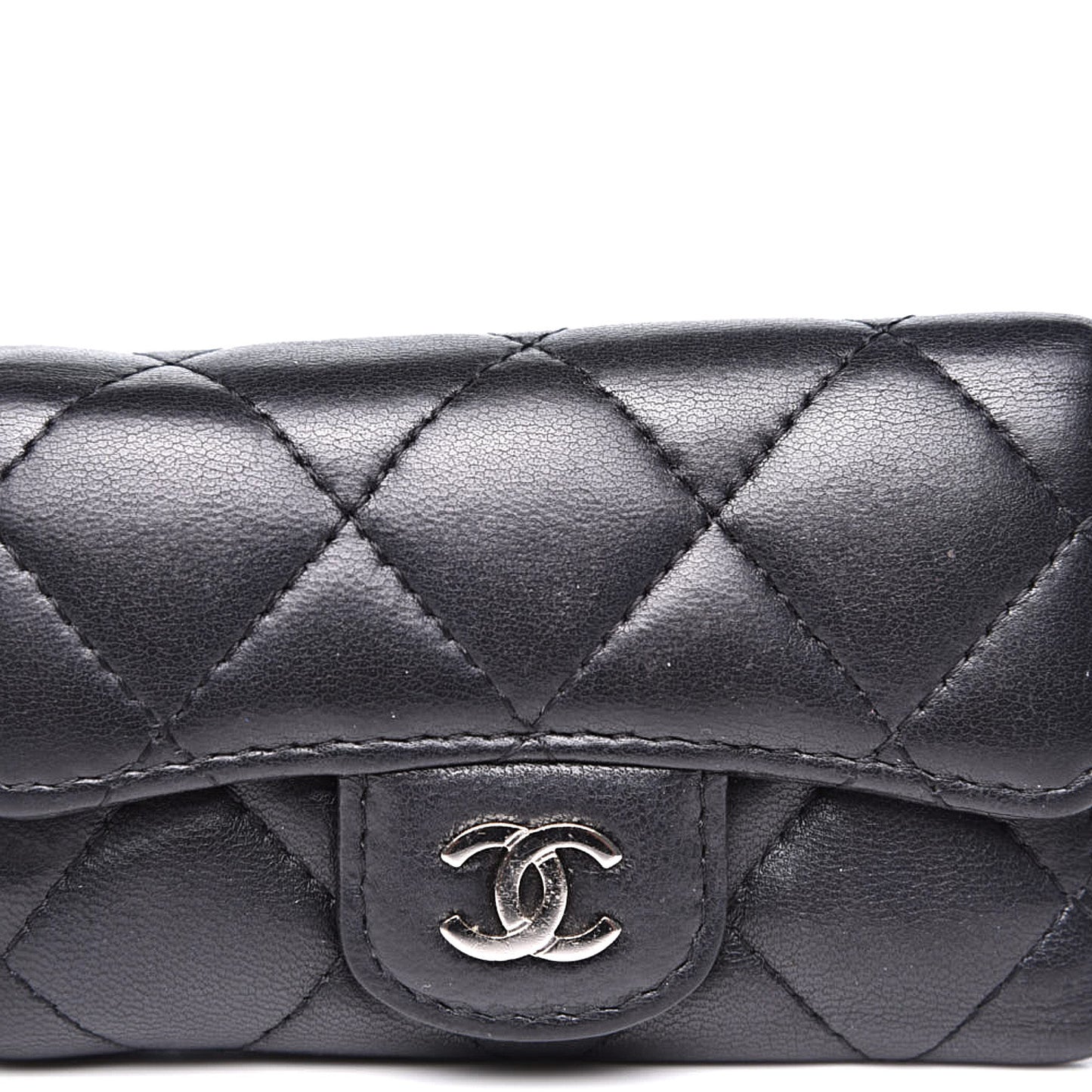 Lambskin Quilted 6 Key Holder Black