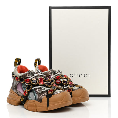 Gucci X SEGA Metallic Calfskin Mesh Removable Crystals Womens Flashtrek Sneakers 36 Rame Mystic White Lago 8 of 8