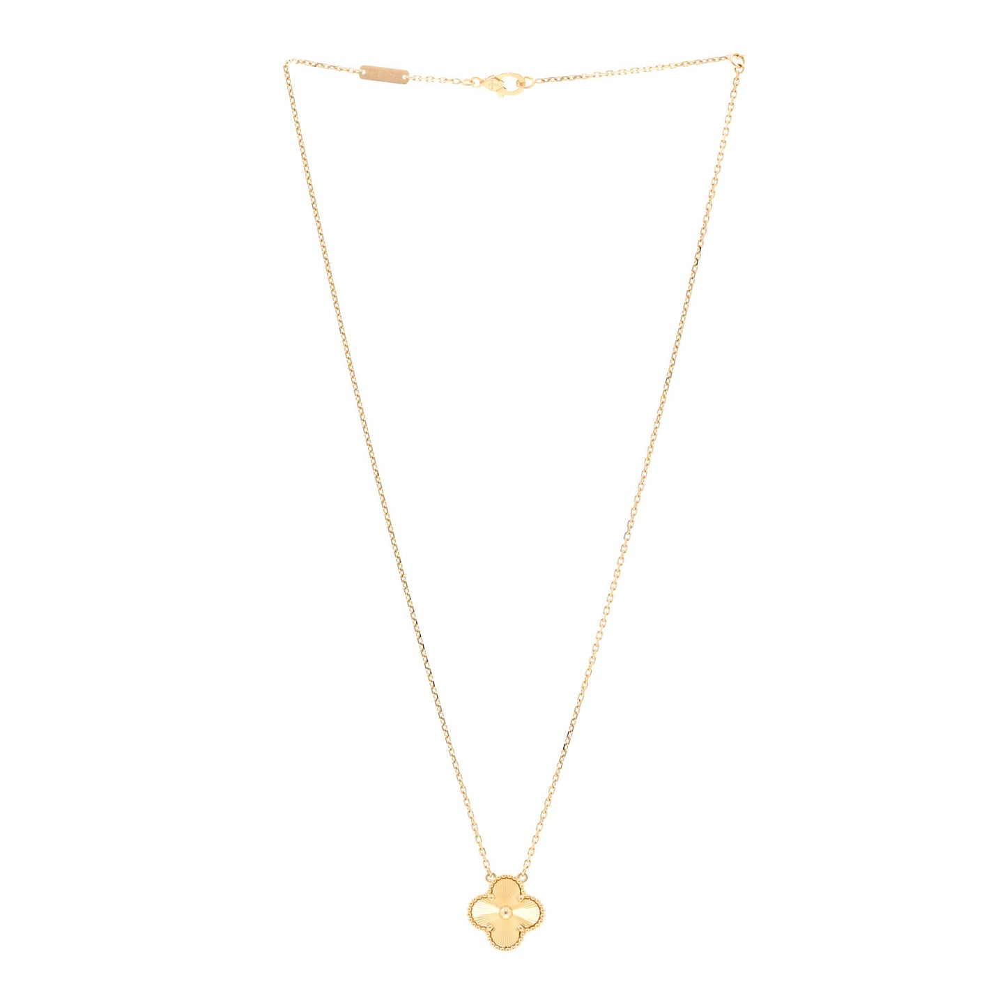 18K Yellow Gold Guilloche Vintage Alhambra Pendant Necklace