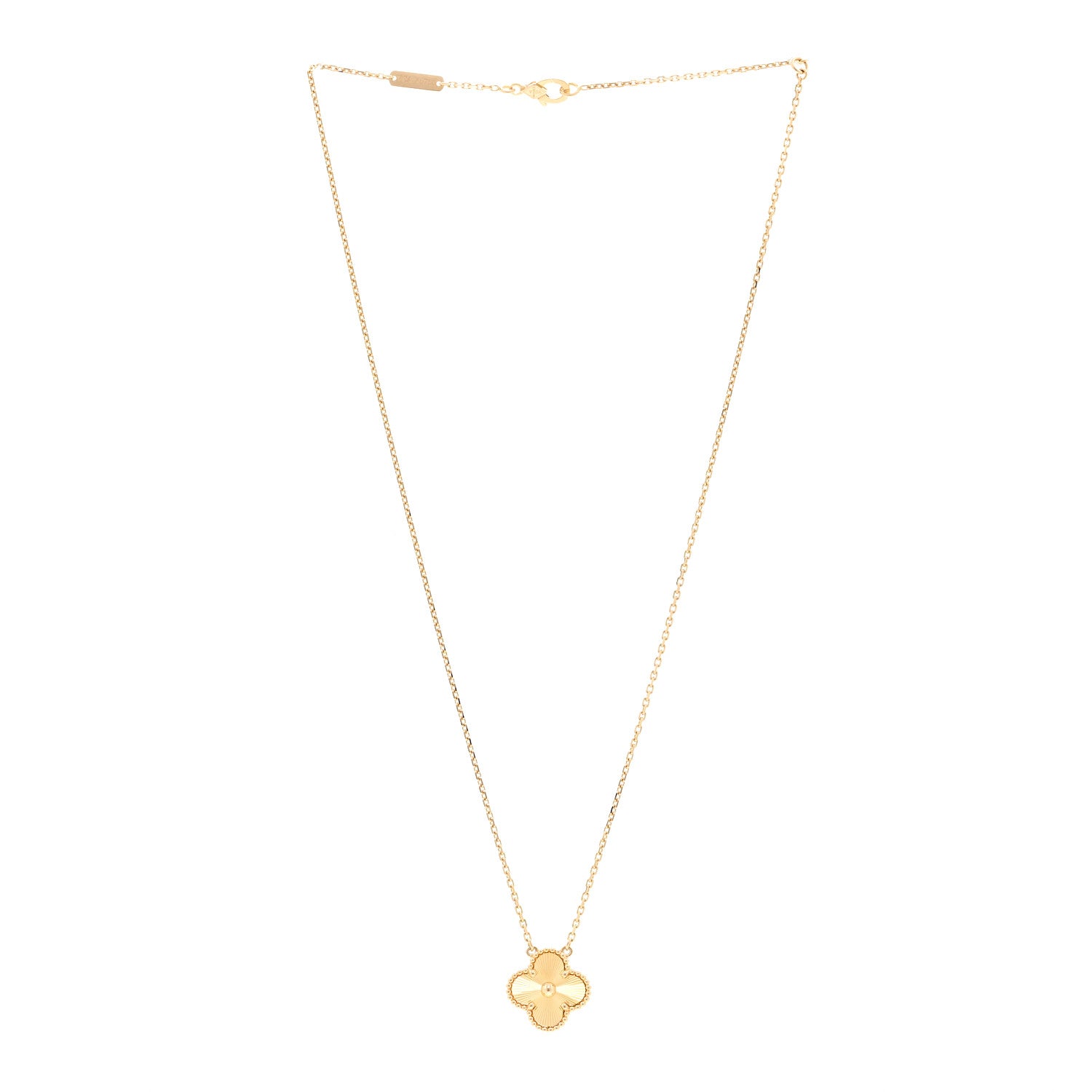 Van Cleef & Arpels 18K Yellow Gold Guilloche Vintage Alhambra Pendant Necklace 3 of 6