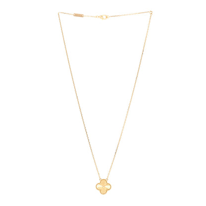 Van Cleef & Arpels 18K Yellow Gold Guilloche Vintage Alhambra Pendant Necklace 3 of 6