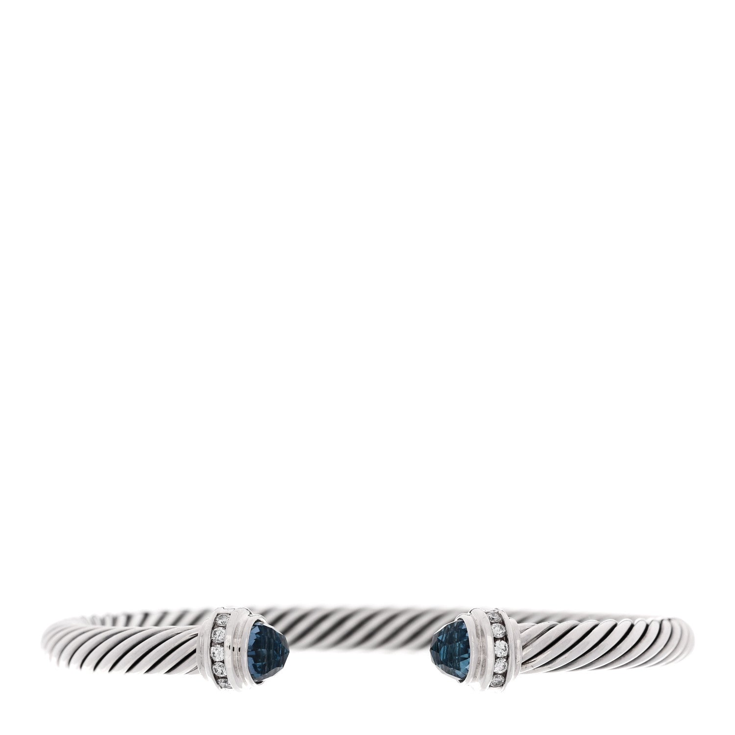 David Yurman Sterling Silver Diamond Hampton Blue Topaz 5mm Cable Classics Bracelet 1 of 3