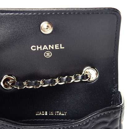 Chanel Lambskin Camellia Embossed Chain Belt Bag Black 6 of 10