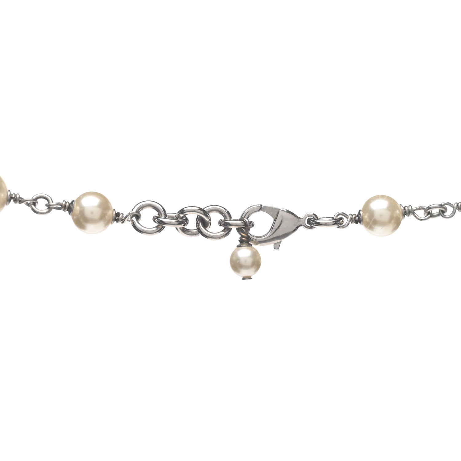 Chanel Graduated Pearl Crystal CC Long Necklace Silver 4 of 6