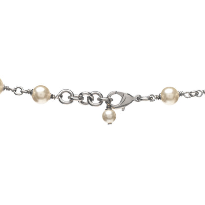 Chanel Graduated Pearl Crystal CC Long Necklace Silver 4 of 6